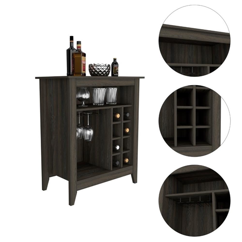 Modern 8-Cubby Bar Cabinet with Shelf, Espresso Finish - Stylish Storage for Wine Bottles, Glassware & Liquor - Perfect for Living Room, Dining Room or Home Bar Decor