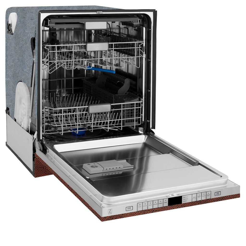 ZLINE 24 Inch Monument Series 3rd Rack Dishwasher with Top Touch Control - Hand Hammered Copper Finish & Stainless Steel Tub, Ultra Quiet 45dBa (DWMT HH 24) - Perfect for Modern Kitchens and Open Concept Homes