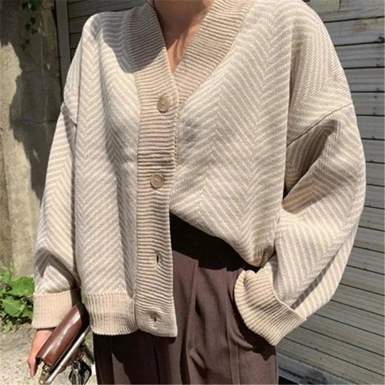 Stylish Striped Oversized Women's Cardigan Sweater - Cozy & Comfortable for Fall & Winter - Perfect for Casual Outfits, Layering, and Lounge Wear