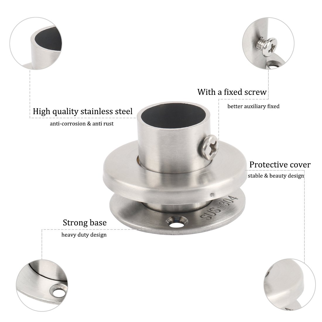 uxcell 304 Stainless Steel Closet Rod Bracket Flange Lever Supports Holder Hangers - 1.3 Inch Diameter (2 Pack) - Heavy Duty Closet Organization for Wardrobes, Garment Racks & Storage Systems