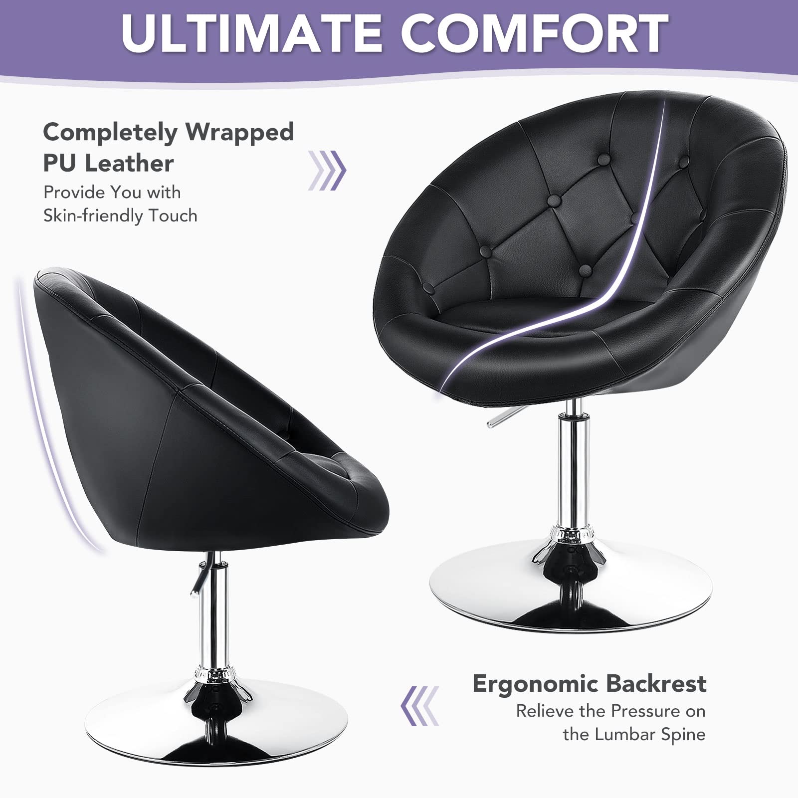 Giantex Swivel Round Vanity Chair - Adjustable Height & Tilt Makeup Stool with Backrest, Modern Beauty Salon Chair for Makeup Room, Barber Shop, Spa & Home Decor - Black | Perfect for Dressing Table, Beauty Studio & Living Room Accent Chair