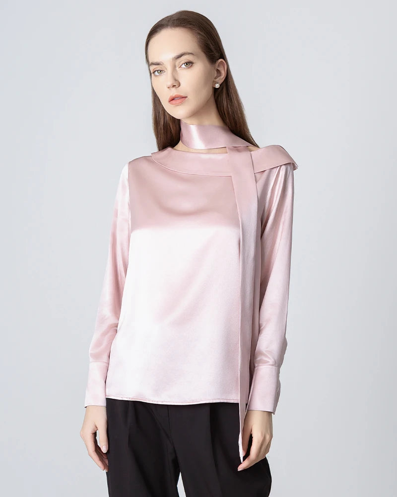 Elegant Silk Tie Neck Blouse for Women - Stylish Office & Party Wear - Perfect for Business Meetings, Weddings & Special Occasions