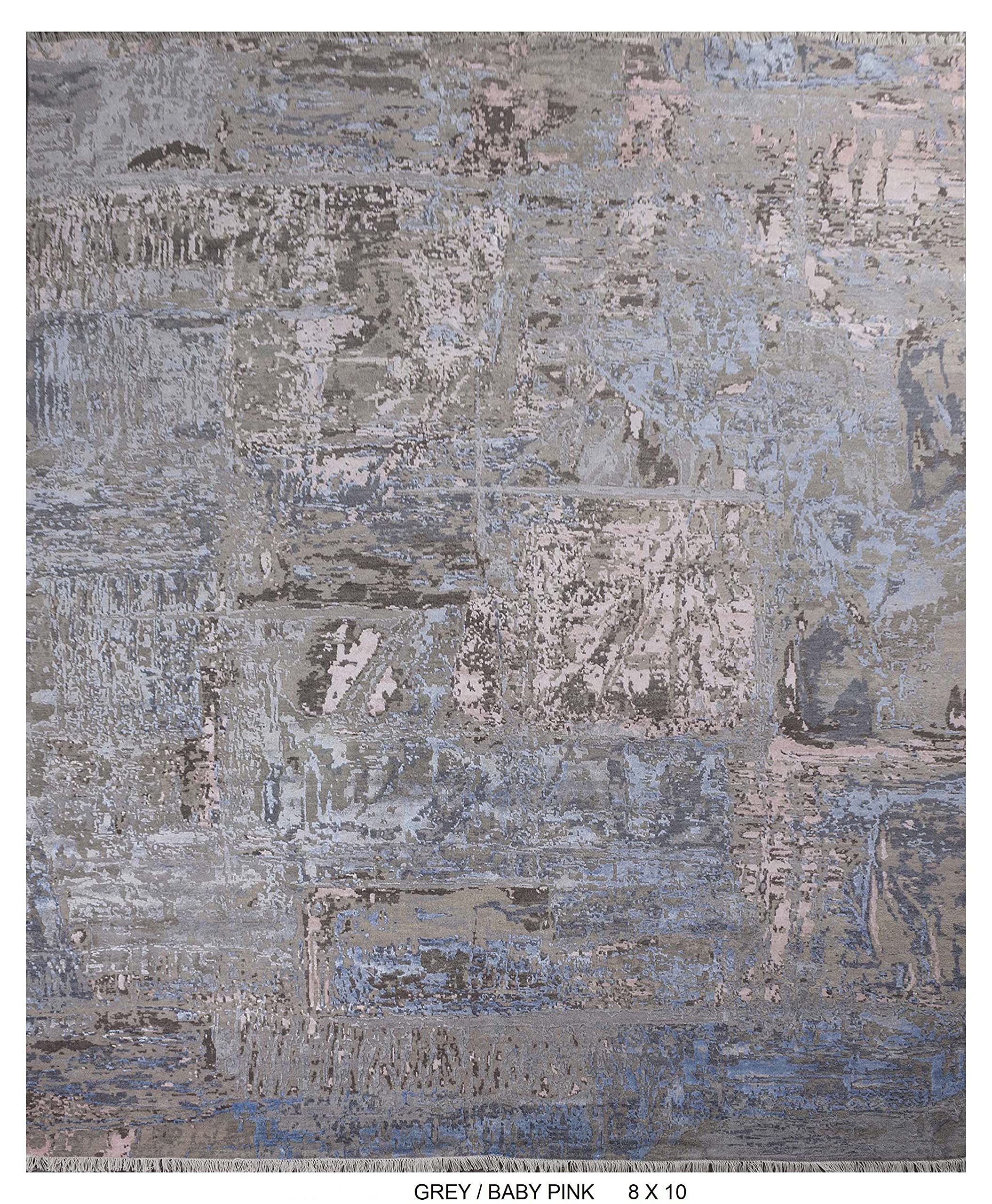 8'x10' Hand Knotted Contemporary Wool & Natural Silk Area Rug - Gray Baby Pink - BLACK KNIGHT RUGS | Picture-16 | Perfect for Living Room, Bedroom, Nursery & Office Decor