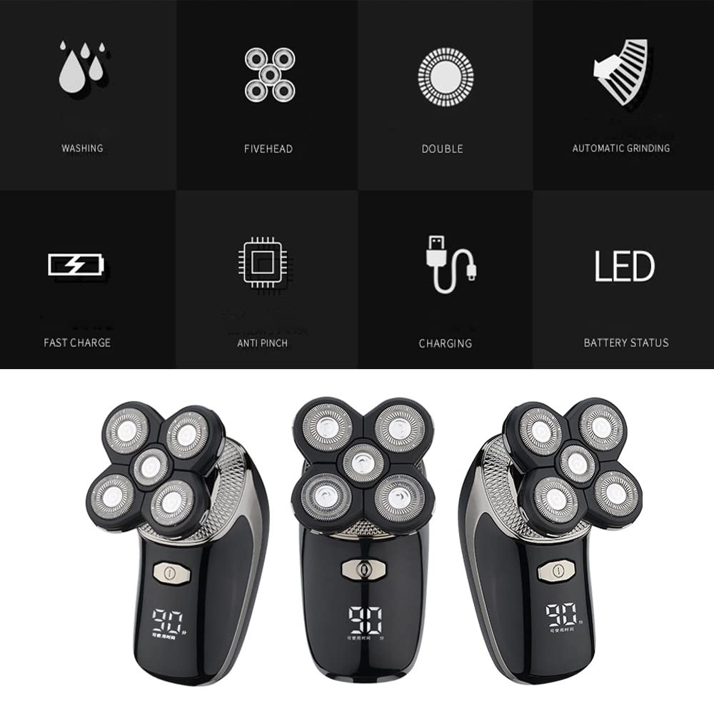 Electric Head Shaver for Bald Men - 5-in-1 USB Trimmer for Beard, Nose & Facial Care | Home & Travel Use
