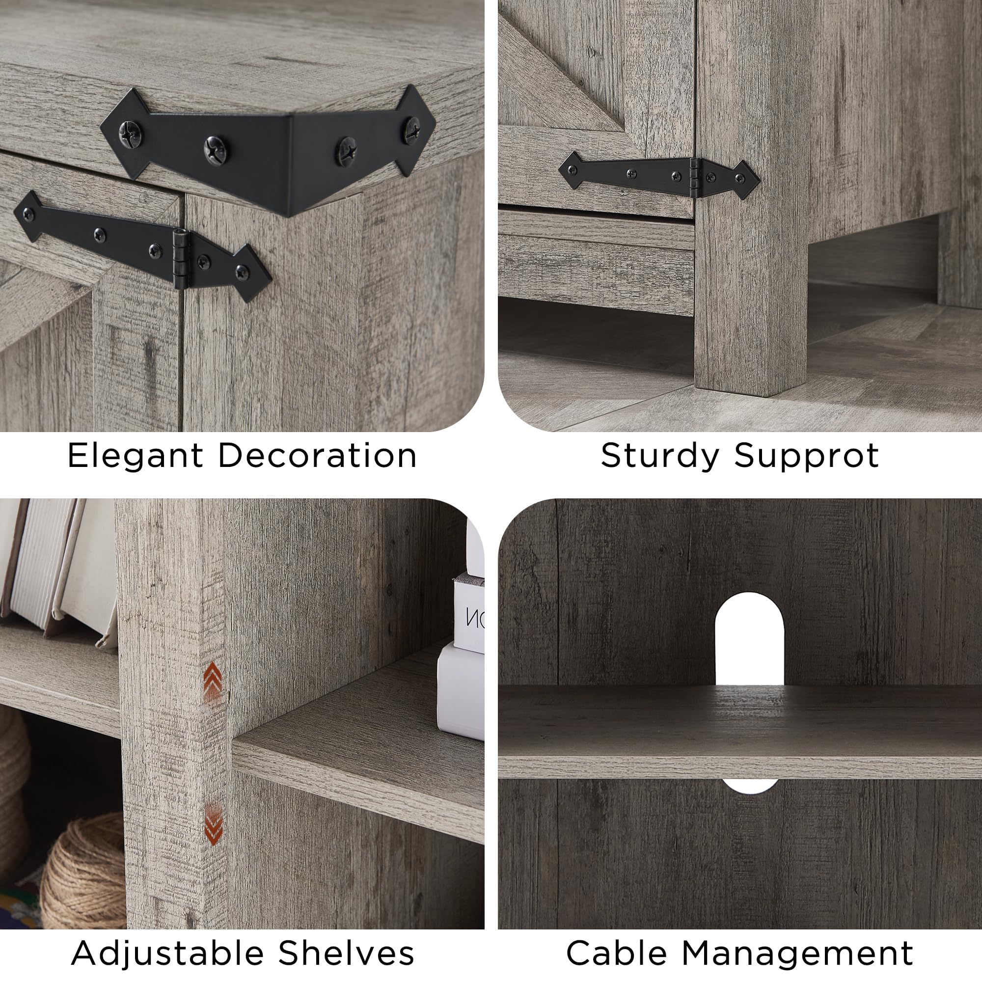 T4TREAM 75 Inch Farmhouse TV Stand with Barn Doors - Rustic Wood Media Console with Storage Cabinets, Modern Entertainment Center for Living Room (Grey Wash) | Perfect for Farmhouse Decor & Home Theater Setup