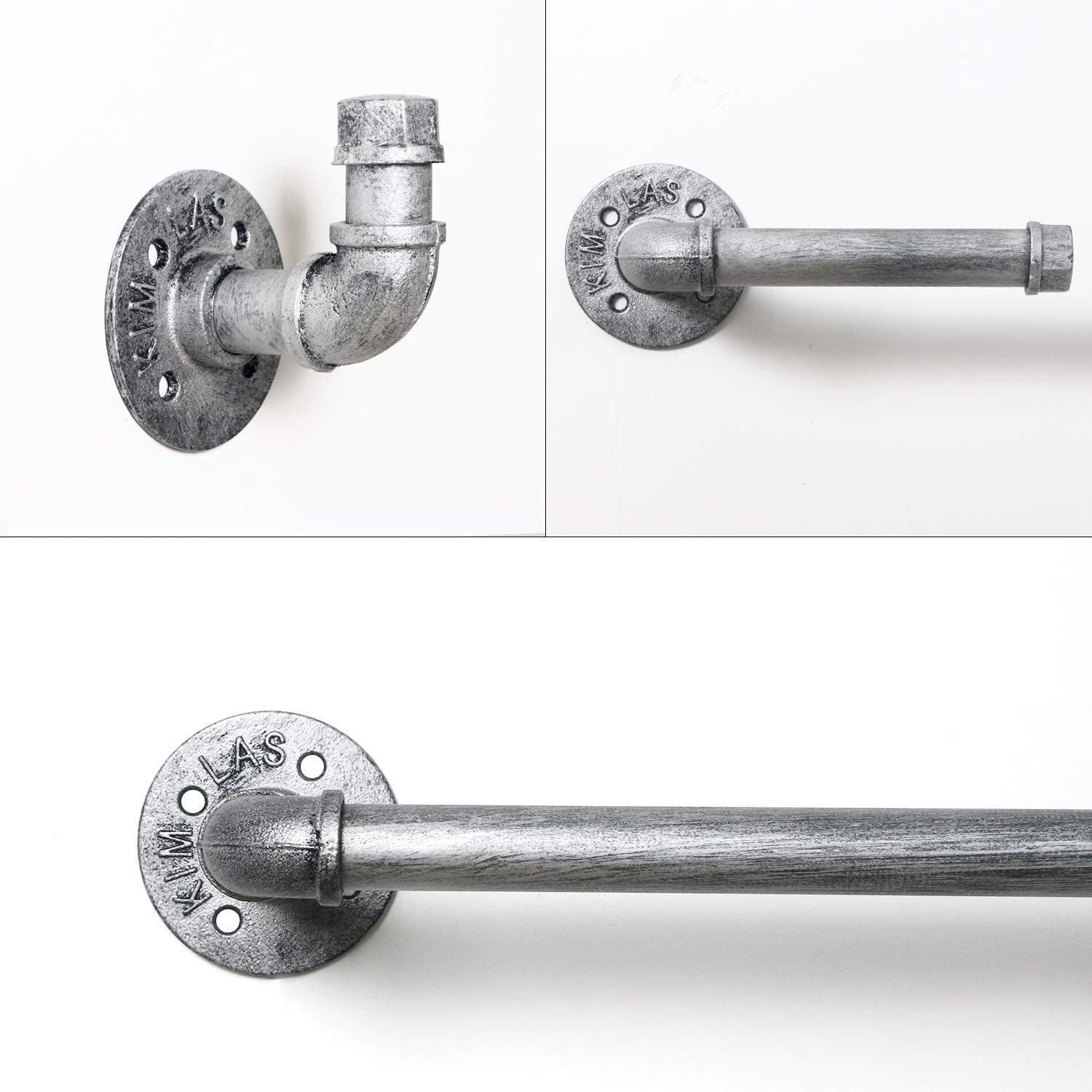 HouseAid 4-Piece Industrial Pipe Towel Holder Set - Rustic Steel Bathroom Towel Rack Kit with Wall Mount, Farmhouse Vintage Style Towel Bar Accessories in Antique Silver - Perfect for Bathroom, Laundry Room, and Kitchen Organization