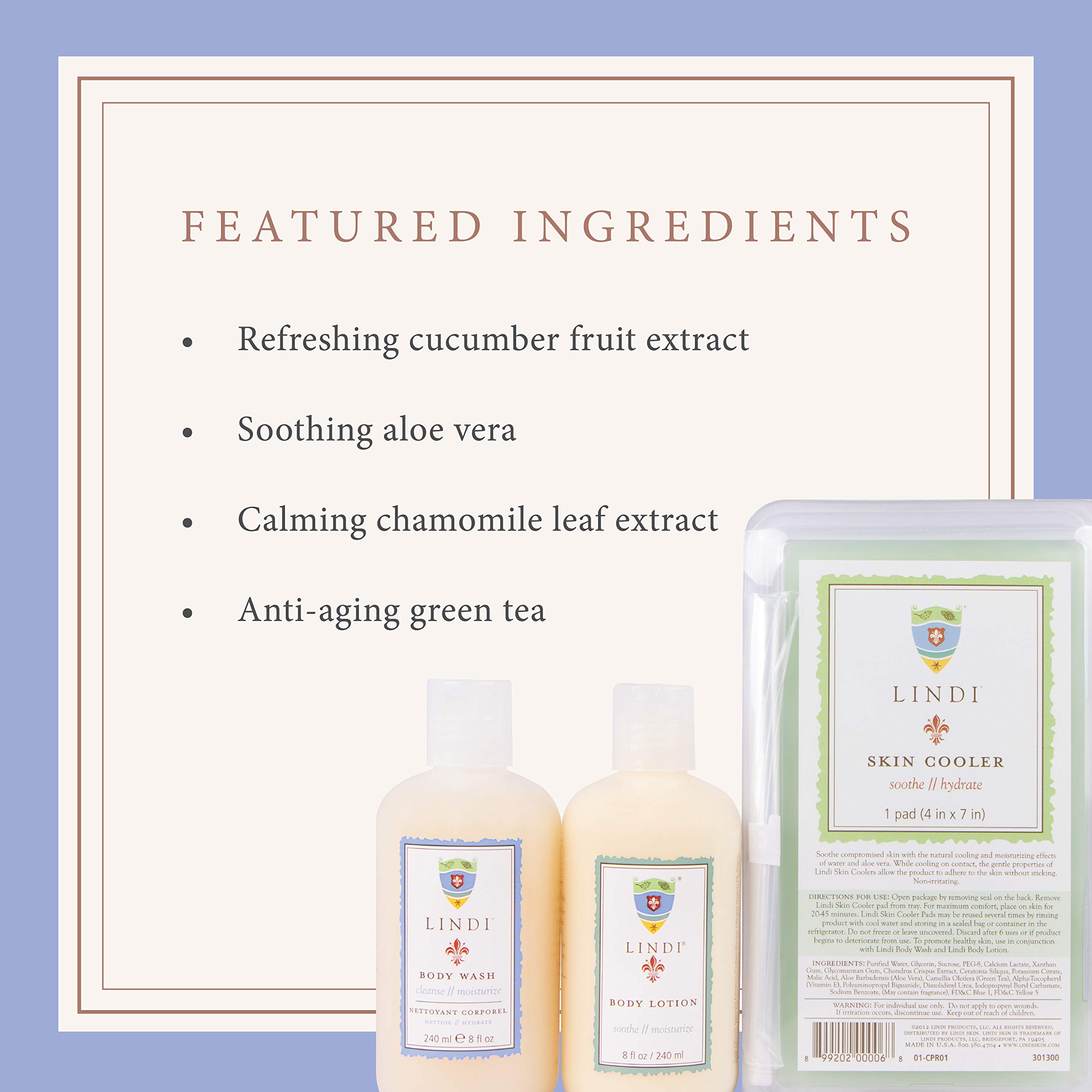 LINDI SKIN Soothing Body Treatment Trio - Dermatologist-Tested Body Wash, Lotion & Cooling Pads for Radiation Burn Relief | Allergy-Friendly Skincare Set for Sensitive Skin | Perfect for Post-Treatment Care & Daily Moisturizing