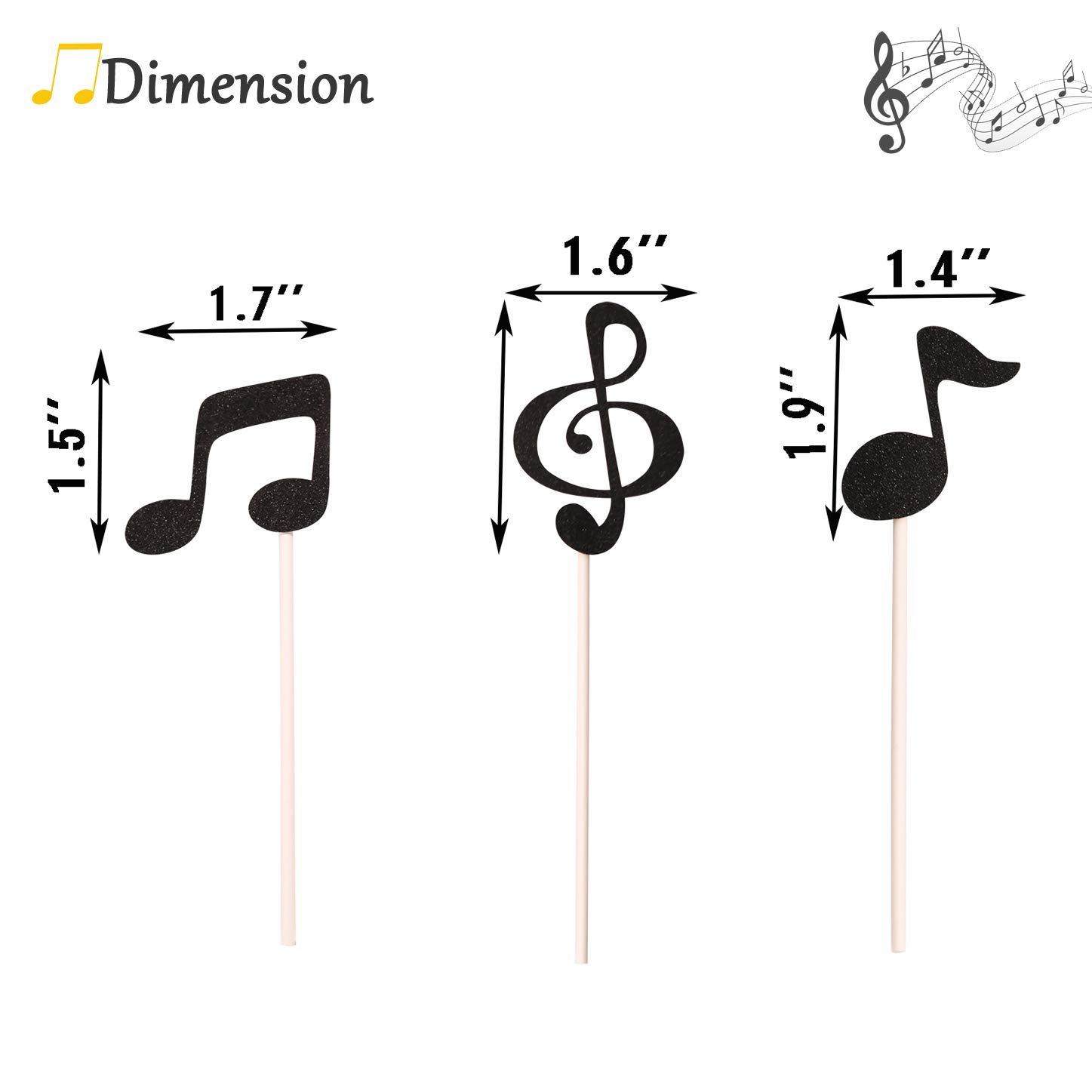 36 Pcs Glitter Music Note Cupcake Toppers - Black Musical Symbols Cake Decorations for Baby Showers, Birthday Parties & Music Themed Events - Perfect for Dessert Tables, DJ Celebrations & Band Performances