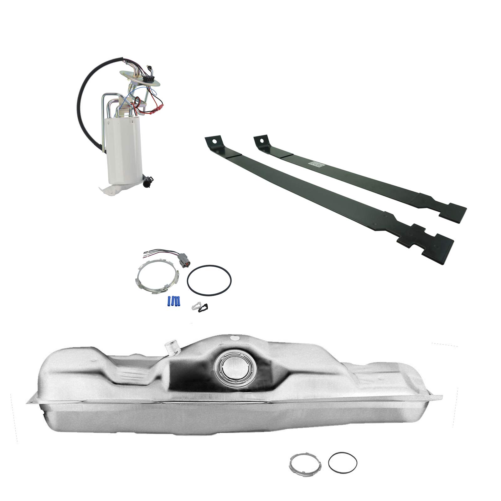 TRQ Side Mount Fuel Tank Kit with Fuel Pump Module Assembly & Tank Straps - Compatible with 1992-1996 Ford F-150 F-250 F-350 - Perfect for Off-Roading, Truck Restoration & Fuel System Replacement