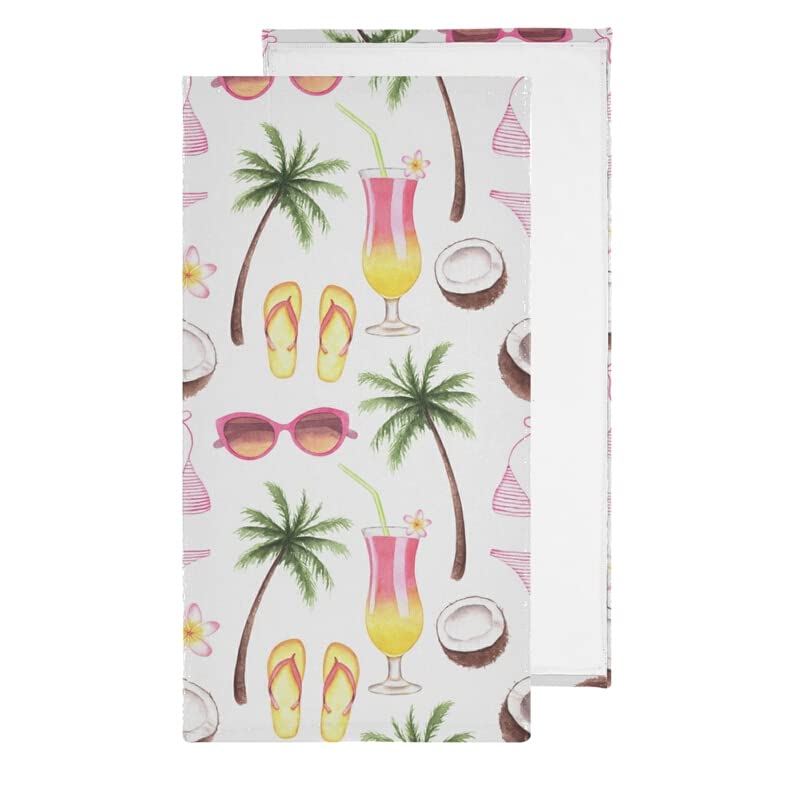Exotic Palm Tree Print Swimsuits, Summer Kitchen Hand Towels Set of 2, Sunglasses & Cocktail-Themed Bath Towels - Soft Absorbent Dish Cloths & Washcloths for Spring Gifts, Seasonal Decor, Beach Parties, Poolside Lounging & Tropical-Themed Bathroom