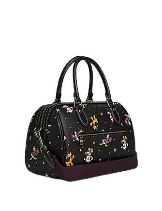 Coach Disney X Coach Rowan Satchel Crossbody Bag with Holiday Print - Stylish Mickey Mouse Design for Women, Perfect for Christmas Gifts, Parties & Daily Use