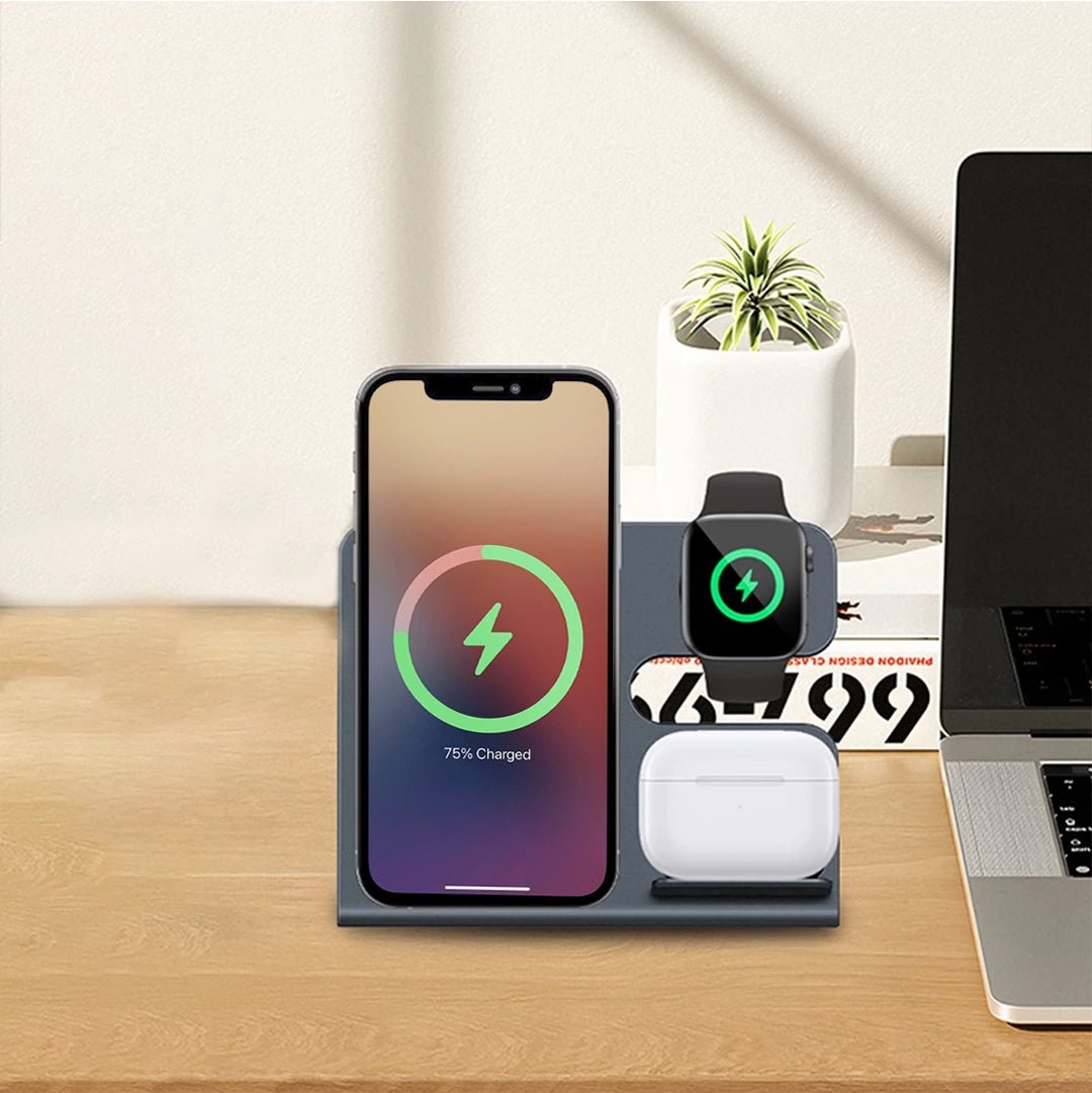 MagStorm 3-in-1 Magnetic Wireless Charger for iPhone 14/13/12, Apple Watch & AirPods - Fast Charging Stand for Home, Office & Travel