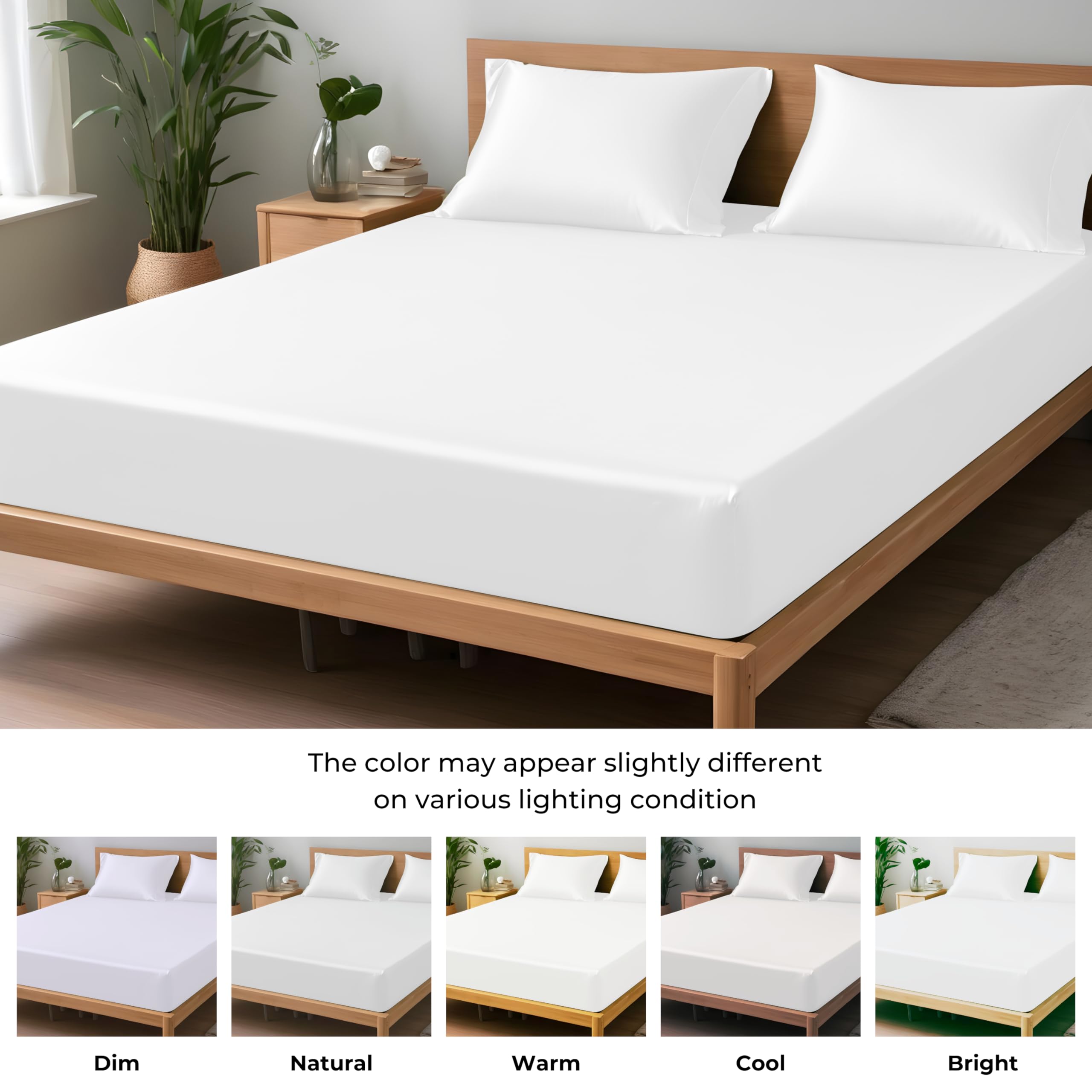 LINENWALAS Queen Size Fitted Sheet - 16” Deep Pocket Bamboo Viscose Cooling Breathable Soft Hypoallergenic Bed Sheet - Perfect for Hot Sleepers & Allergy Sufferers (White)