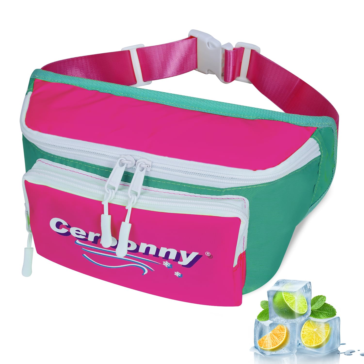Cerbonny Retro 80s Insulated Fanny Pack Cooler Bag - Freezable Snack Bag for Outdoor Picnics, Hiking, and Festivals - Red and Green