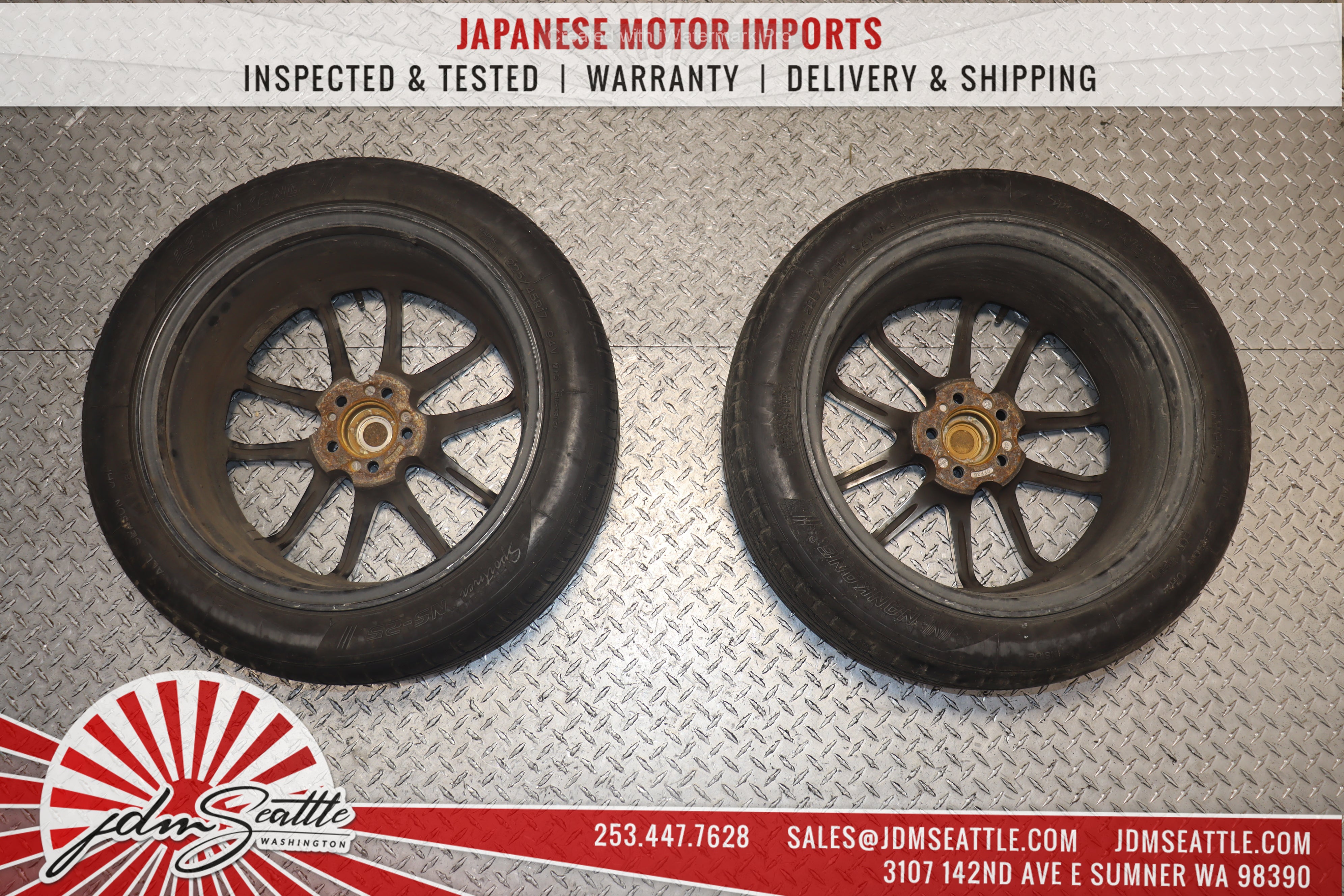 ENKEI PF01EVO JDM Alloy Wheels Set of 4 - 17x7.5 5x114.3 Bolt Pattern with 225/45R17 Tires - Lightweight Performance Rims for Sports Cars & Tuner Vehicles
