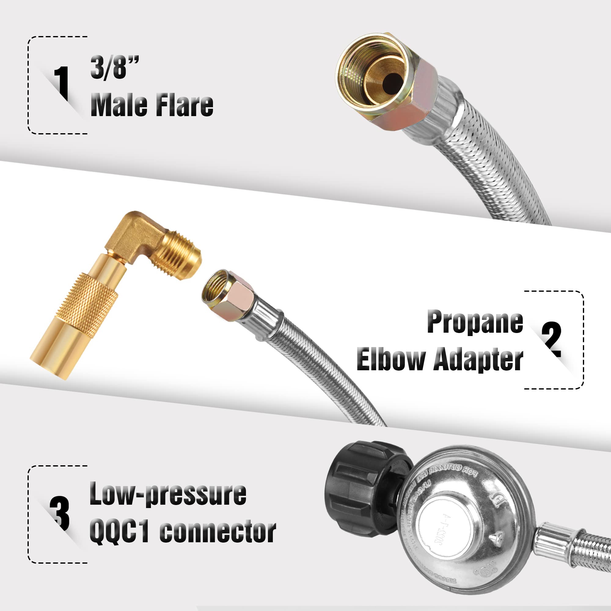 DOZYANT 6FT Braided Propane Regulator Hose - QCC1 Universal Grill Regulator Replacement with 90° Elbow Adapter for Blackstone 17