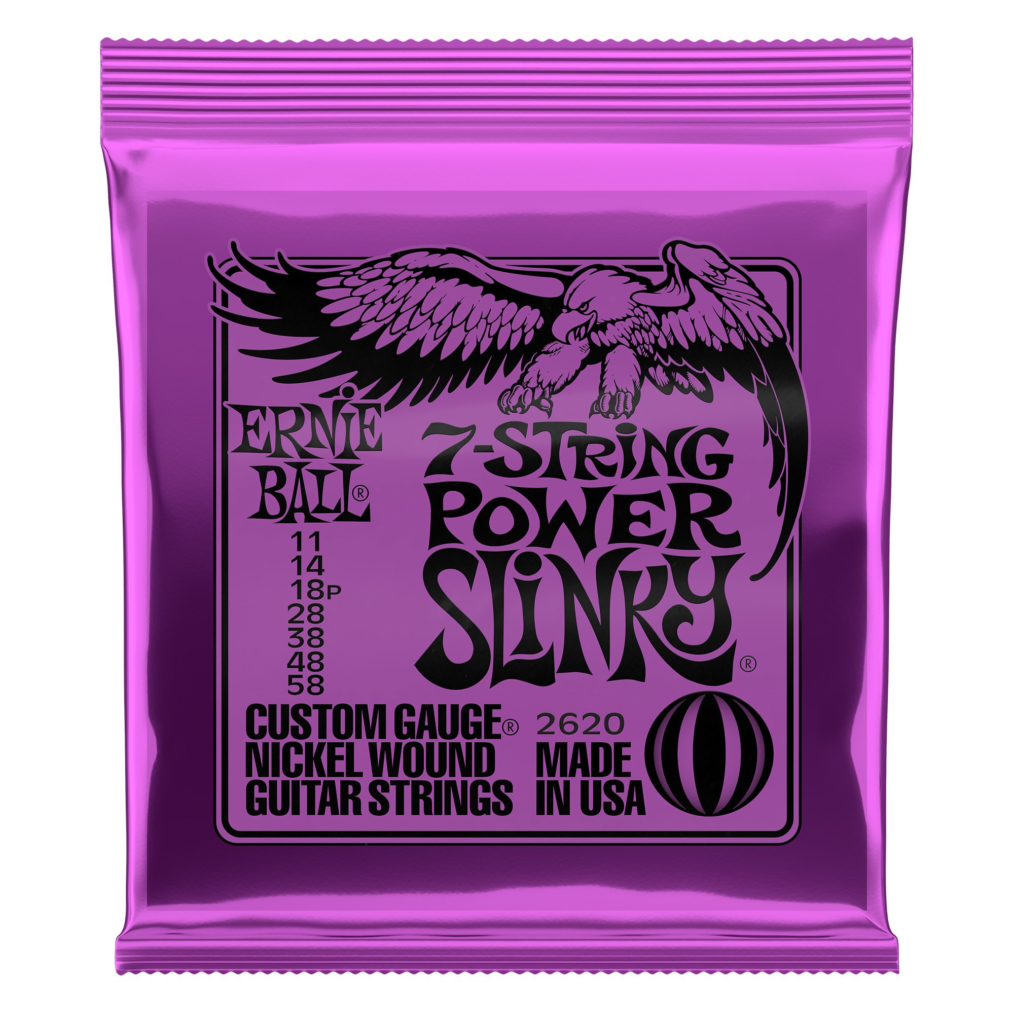 Ernie Ball 7-String Power Slinky Nickel Wound Electric Guitar Strings - 11-58 Gauge (P02620) | Heavy Metal & Rock Guitar Playing | Studio & Stage Performance