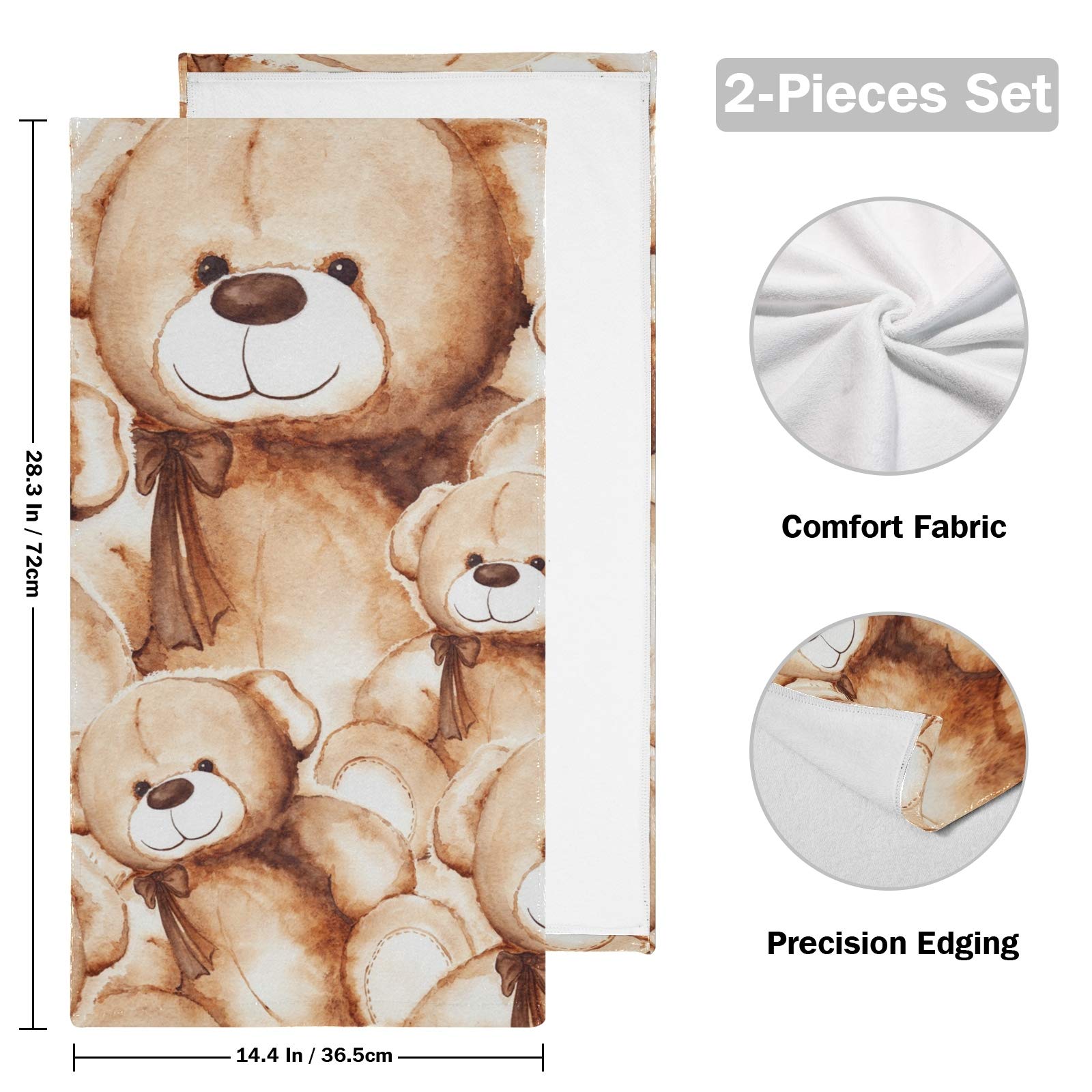 ALAZA Cute Cartoon Bear Hand Towel Set - 2 Pack Soft Absorbent Bath & Kitchen Towels for Bathroom, Dish, Guest, Washcloths - Quick Drying for Hotel, Gym, Spa & Home Decor - Perfect for Gifts & Housewarming
