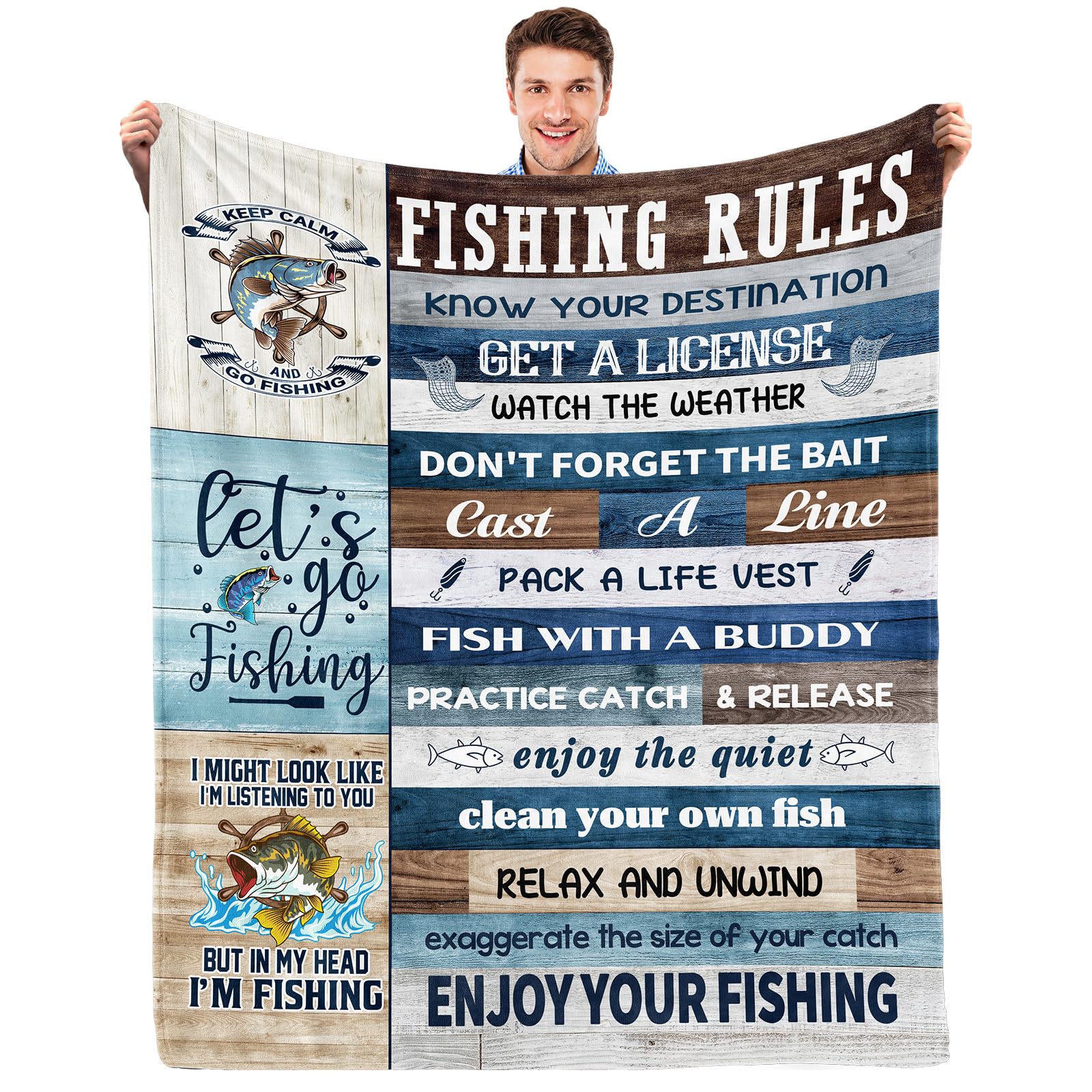 Funny Fishing Gifts for Men & Boys - Unique Fishing Theme Blanket for Fishing Lovers - Perfect Gift for Fishermen & Anglers - Great for Camping, Father's Day, Birthday & Outdoor Adventures