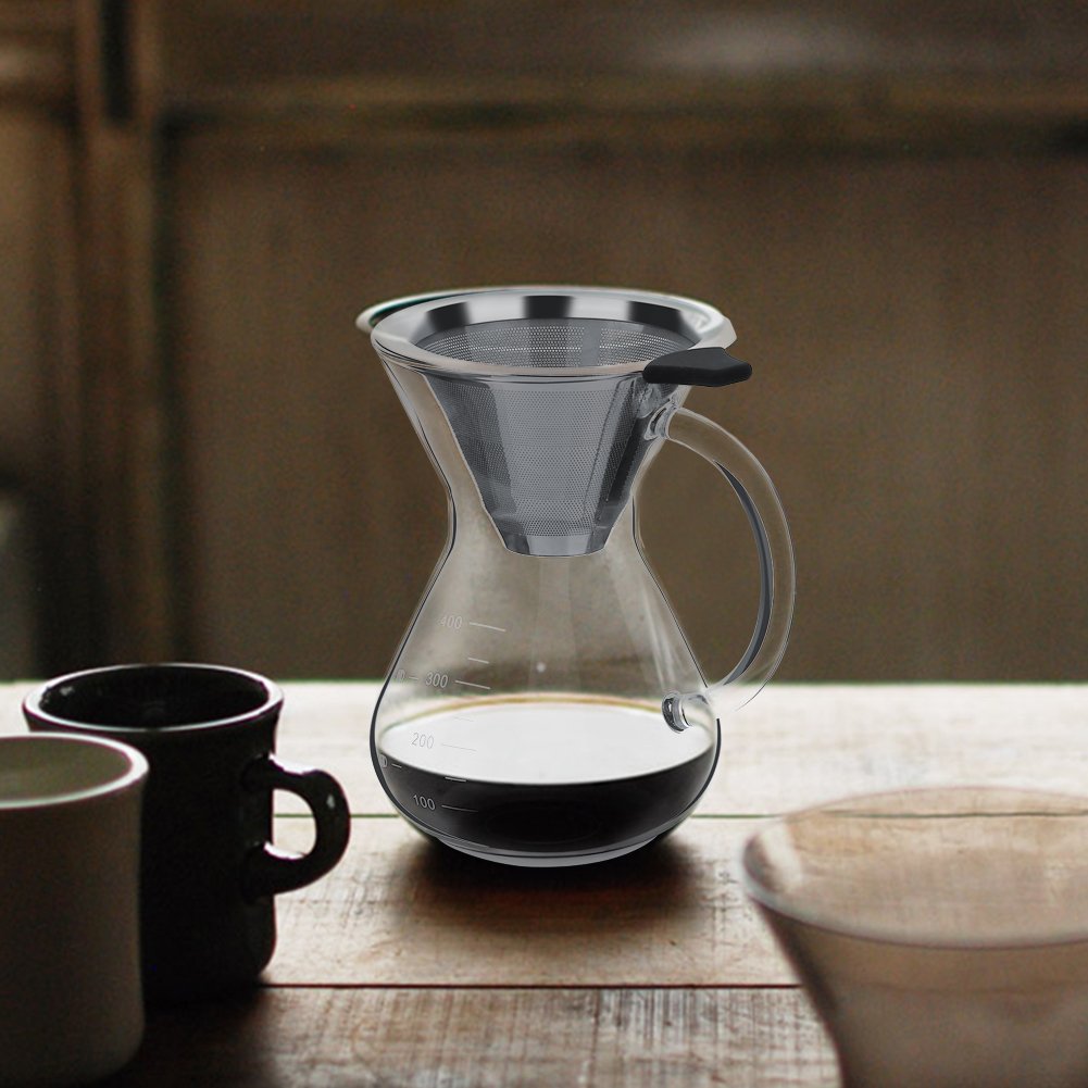 Hakeeta 400ml Pour Over Coffee Maker - Glass Dripper with Reusable Stainless Steel Filter | Manual Brewing for Home, Office & Camping | Perfect for Specialty Coffee Lovers