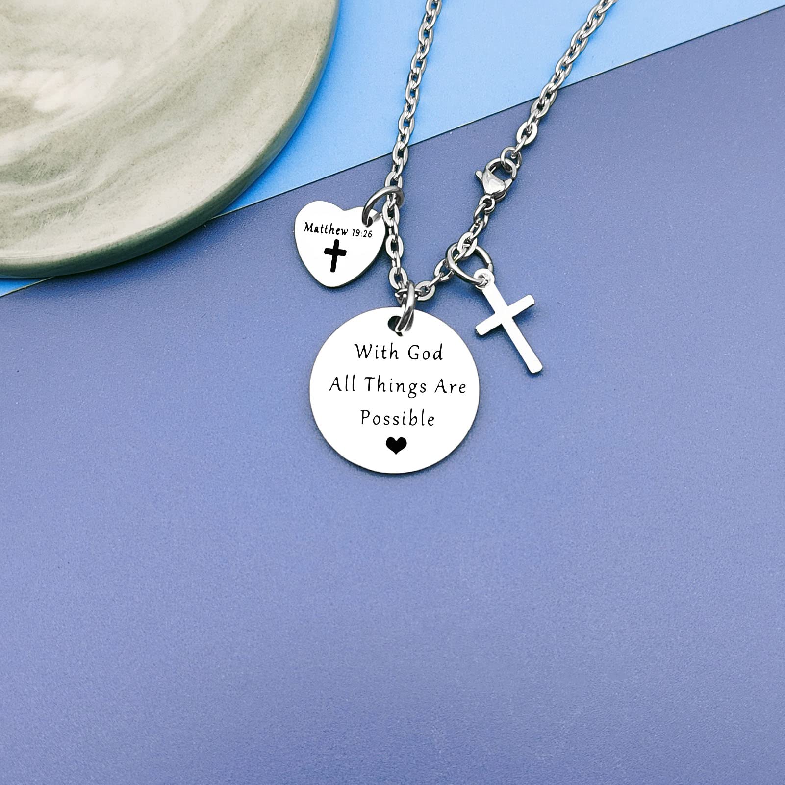 Bible Quotes Necklace - Inspirational Christian Jewelry for Women, Baptism Gift, Religious Keepsake for Goddaughter & Godson - Perfect for Church, Weddings & Daily Faith Reminder