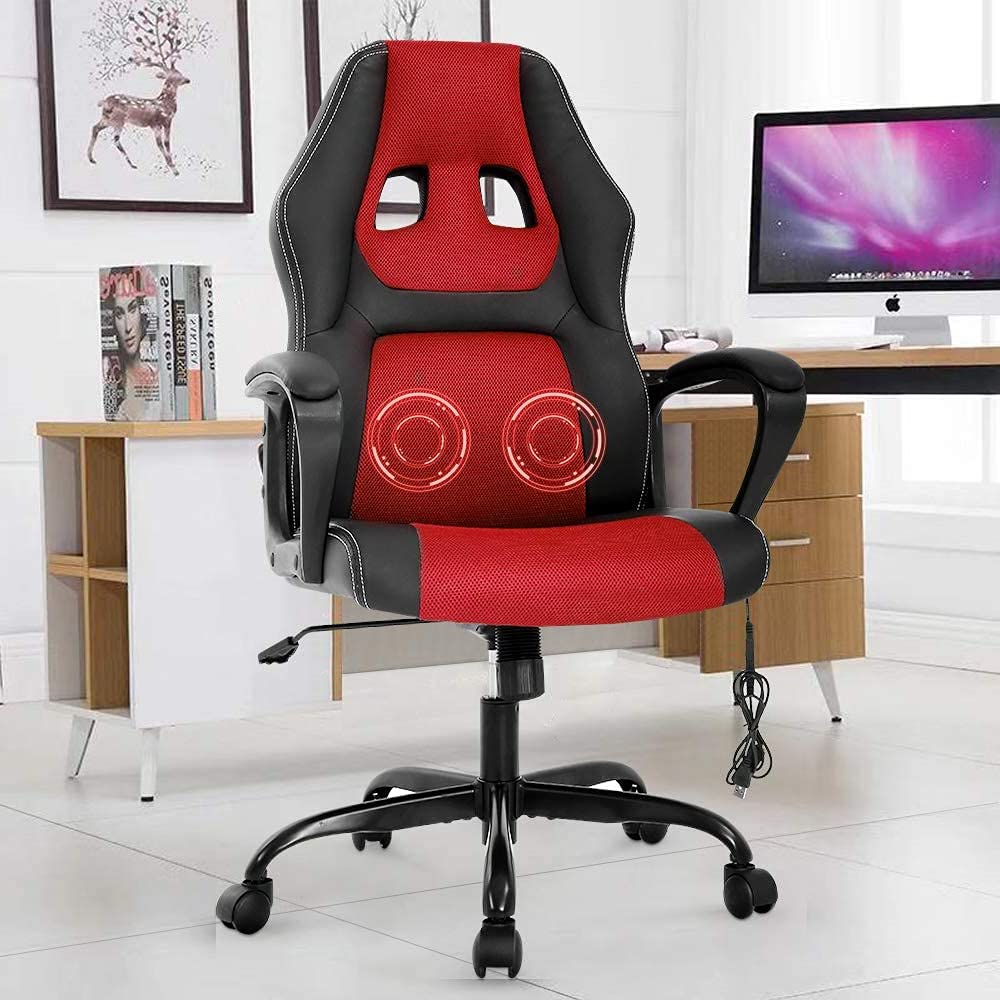 Ergonomic High Back Office Chair with Lumbar Support - Adjustable Swivel Rolling PU Leather Computer Gaming Chair for Adults - Perfect for Home Office, Gaming Setup & Workstation (Red)