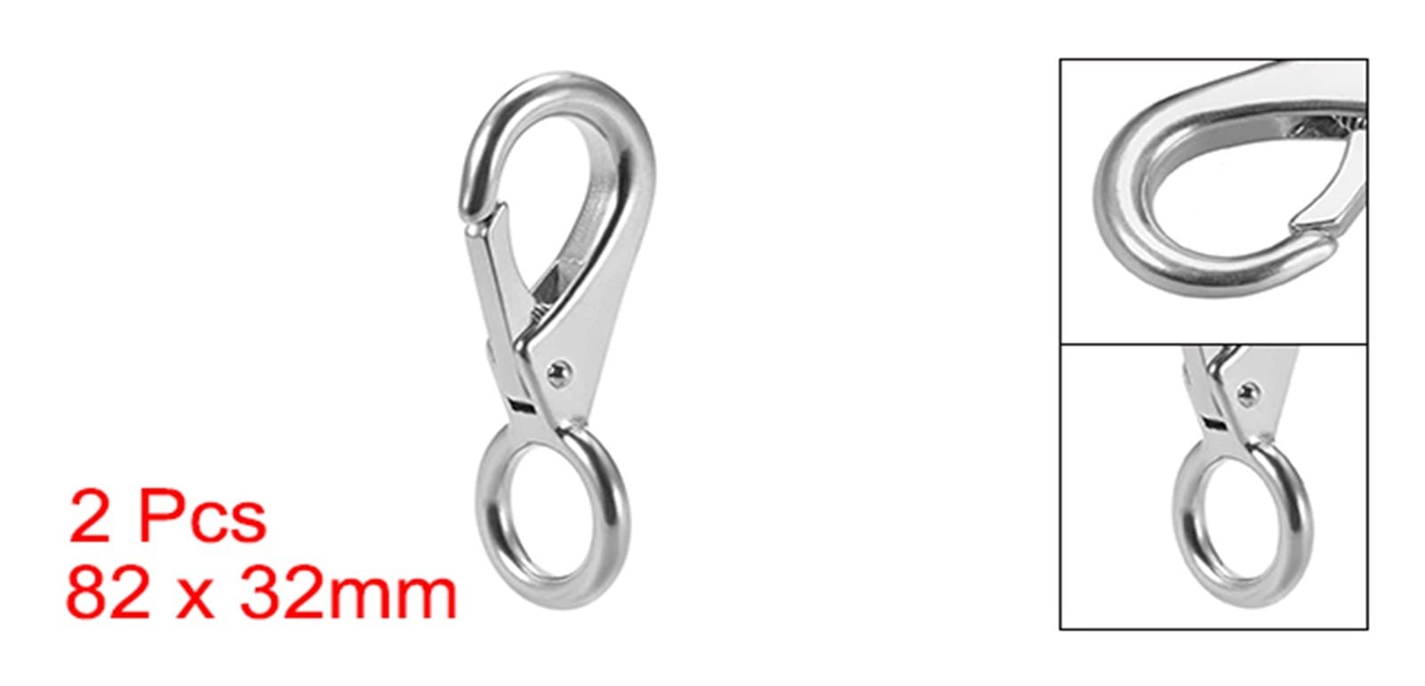2Pcs 304 Stainless Steel Fixed Eye Hook - 82mm Boat Clip for Marine & Outdoor Use