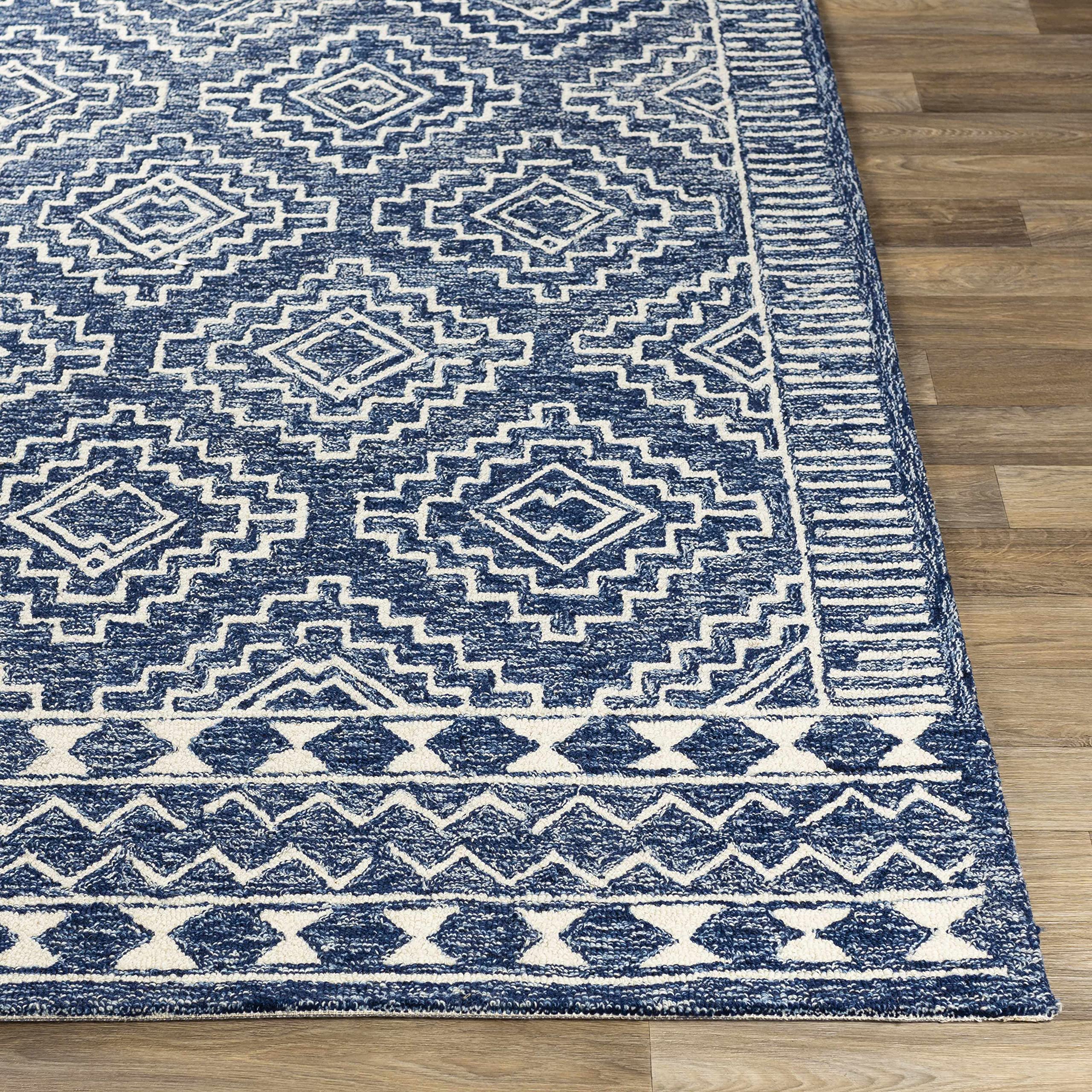 Premium Horton Wool Area Rug for Living Room & Bedroom - Traditional Beige & Blue Design - 6' x 9' - Soft & Durable - Perfect for Cozy Home Decor & High-Traffic Areas