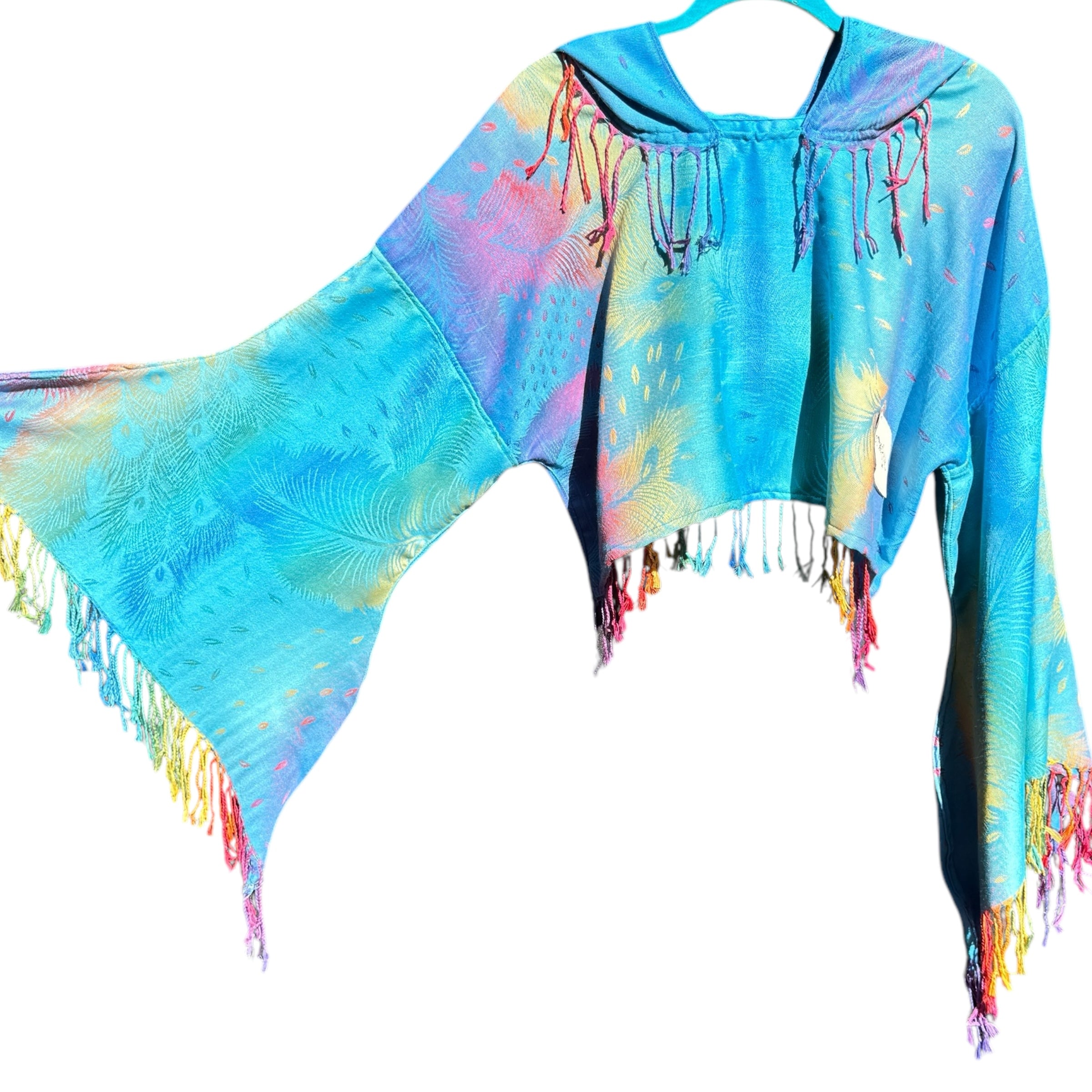 Butterfly Bell Pashmina Wrap - Teal Peacock Rainbow Color Shawl for Women | Perfect for Yoga, Beach Cover-Up, and Boho Fashion