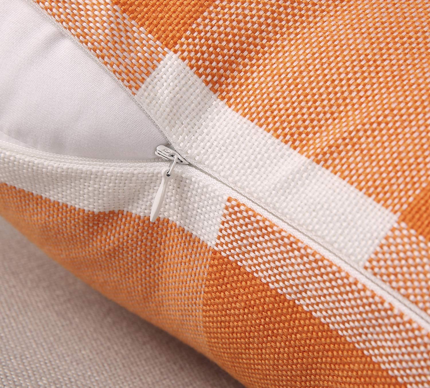 Pack of 2 Orange Gingham Buffalo Check Plaid Throw Pillow Covers 18x18 Inches - Farmhouse Fall Decor, Halloween Home Accents for Sofa, Bed & Porch