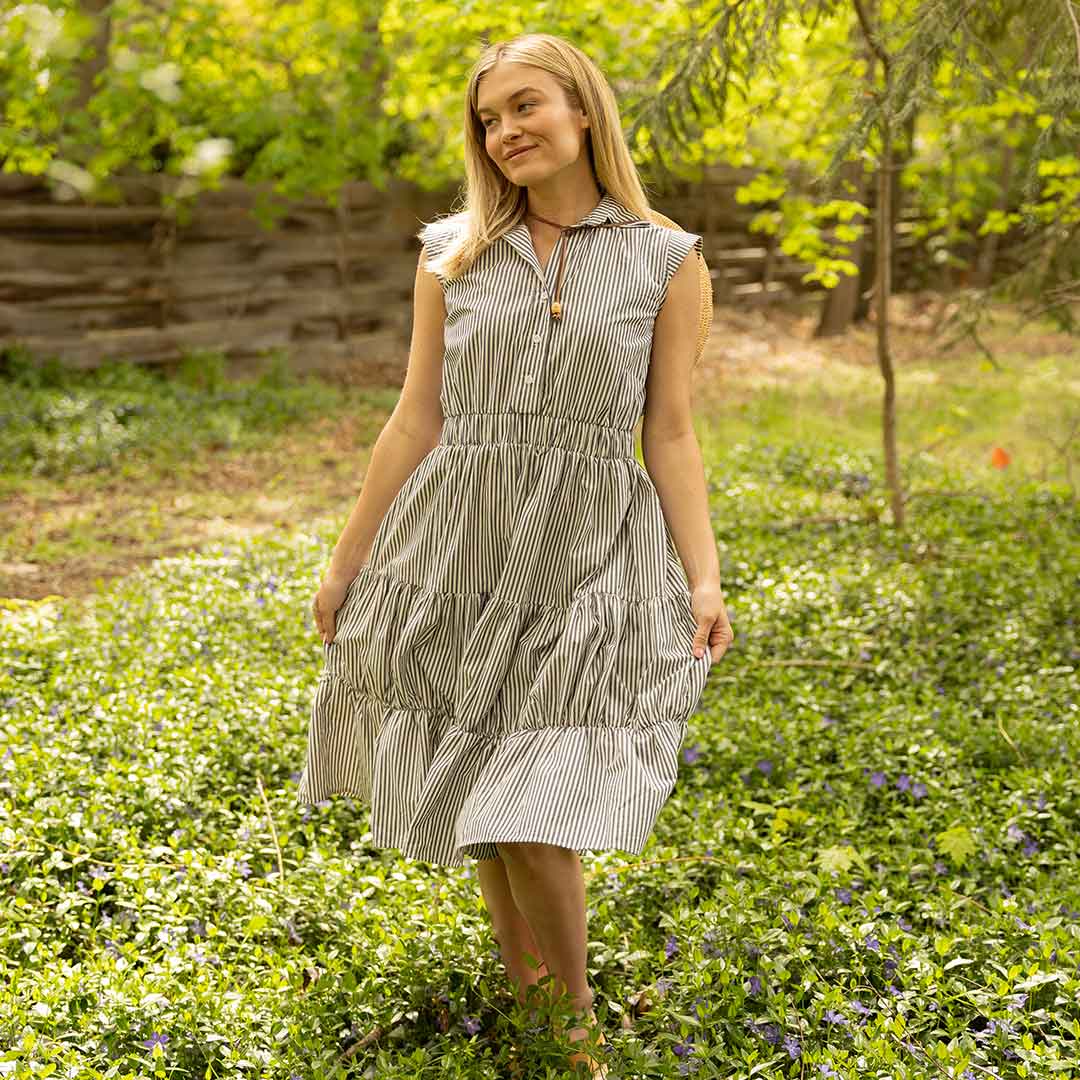 Eden Women's Navy Striped Dress - Flowy Summer Dress for Casual Wear, Beach Outings & Date Nights