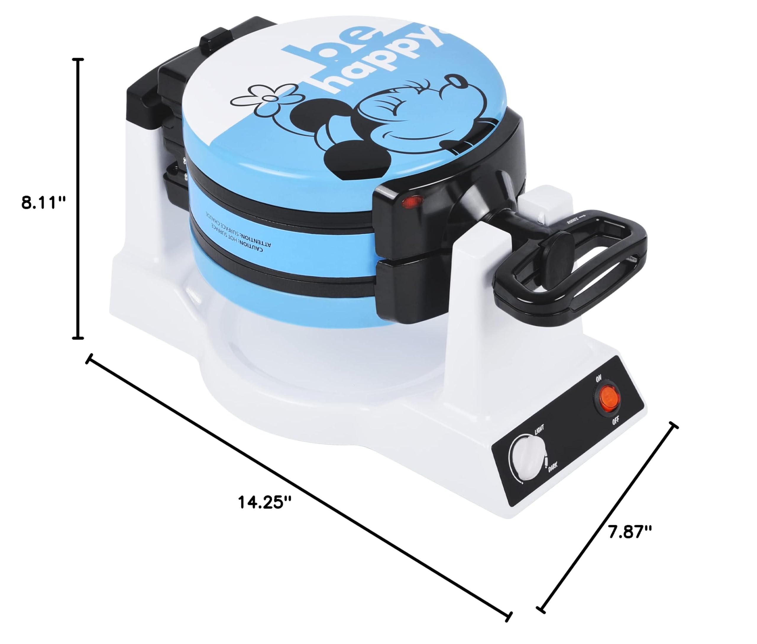 Disney Mickey & Minnie Double Flip Waffle Maker with Non-Stick Plates - Blue Mickey Mouse Kitchen Appliance for Disney Fans - Makes 6 Heart-Shaped Waffles - Perfect for Breakfast, Brunch & Disney-Themed Parties