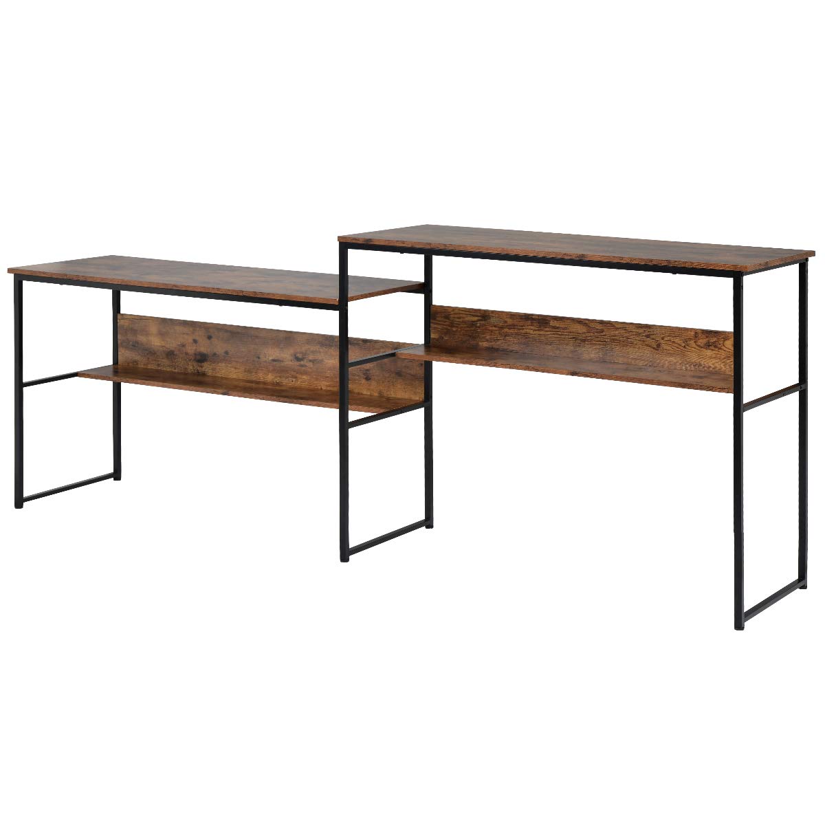 2-Person Home Office Desk - 94.4 x 19.7 Inch Extra Large Double Workstation with Open Storage Shelves, Computer Desk for Writing & Studying (Brown) - Perfect for Shared Workspaces & Small Business Offices