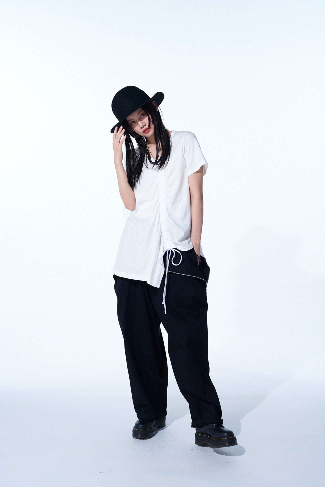 **Cotton Twill Drawstring Wide Leg Pants with Side Zip Pockets - Comfortable Casual Pants for Women, Lounge Wear, Travel & Everyday Outfits**