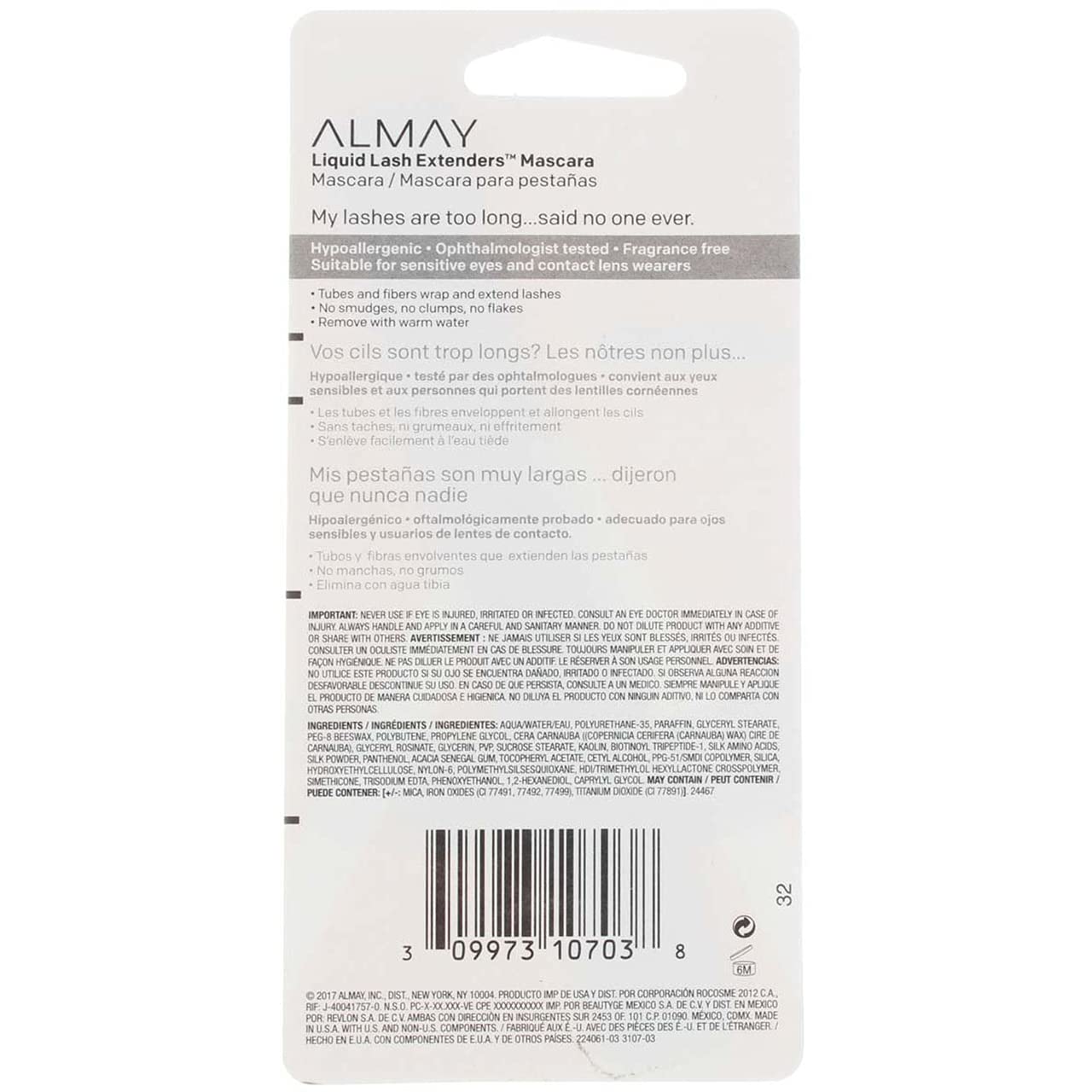 Almay Liquid Lash Extenders Mascara - Black Brown, 0.34 Fl Oz (10mL) - Lengthening & Volumizing Mascara for Natural Looking Lashes | Perfect for Everyday Wear & Special Occasions