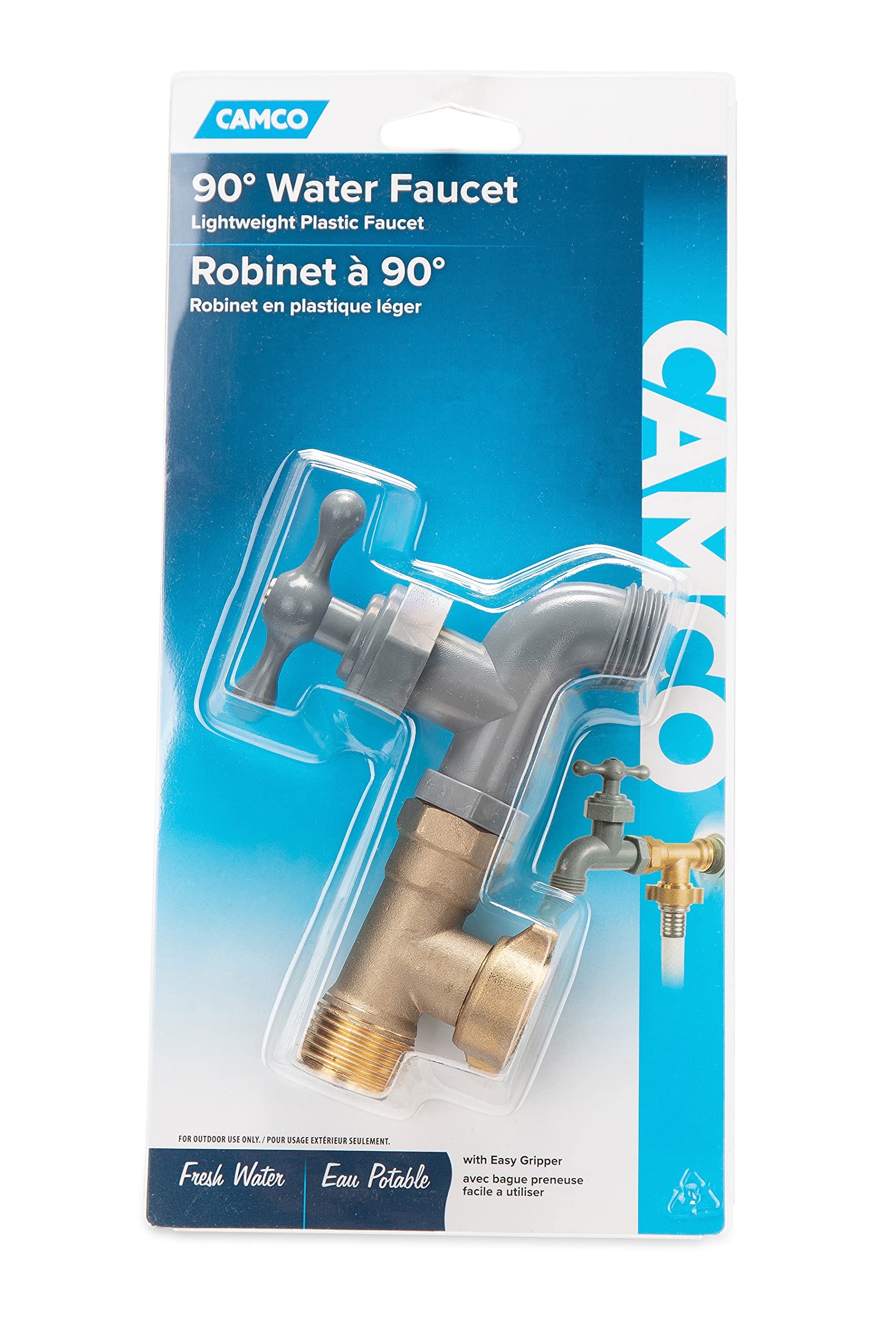 Camco 22463 90-Degree RV Water Faucet - Lightweight Outdoor Water Source Adapter for RV Fresh Water Inlet | Perfect for Camping, RV Trips & Outdoor Water Access