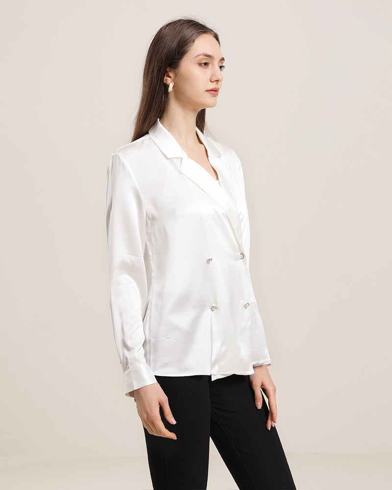 Luxury Double Breasted Silk Shirt for Men - Premium 100% Mulberry Silk Formal Business Shirt - Elegant Office Wear & Special Occasion Outfit