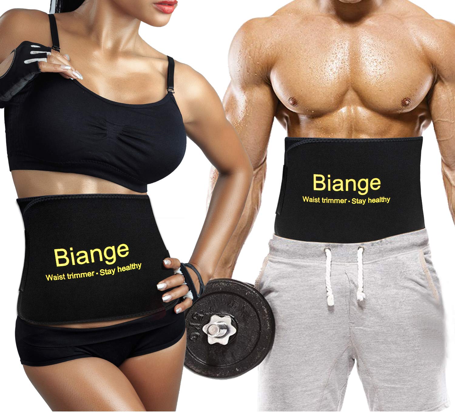 Biange Waist Trainer for Women & Men - Sweat Belt Waist Trimmer, Belly Band Stomach Wrap for Weight Loss & Body Shaping - Perfect for Workouts, Gym & Postpartum Recovery