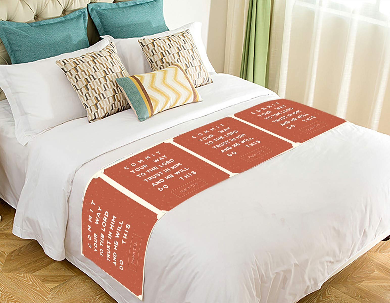 ECJZNT Bible Verse Bed Runner - 'Commit Your Way to The Lord' Inspirational Christian Home Decor, 20x95 Inch Bed Scarf for Bedroom, Wedding, Church & Gift Giving