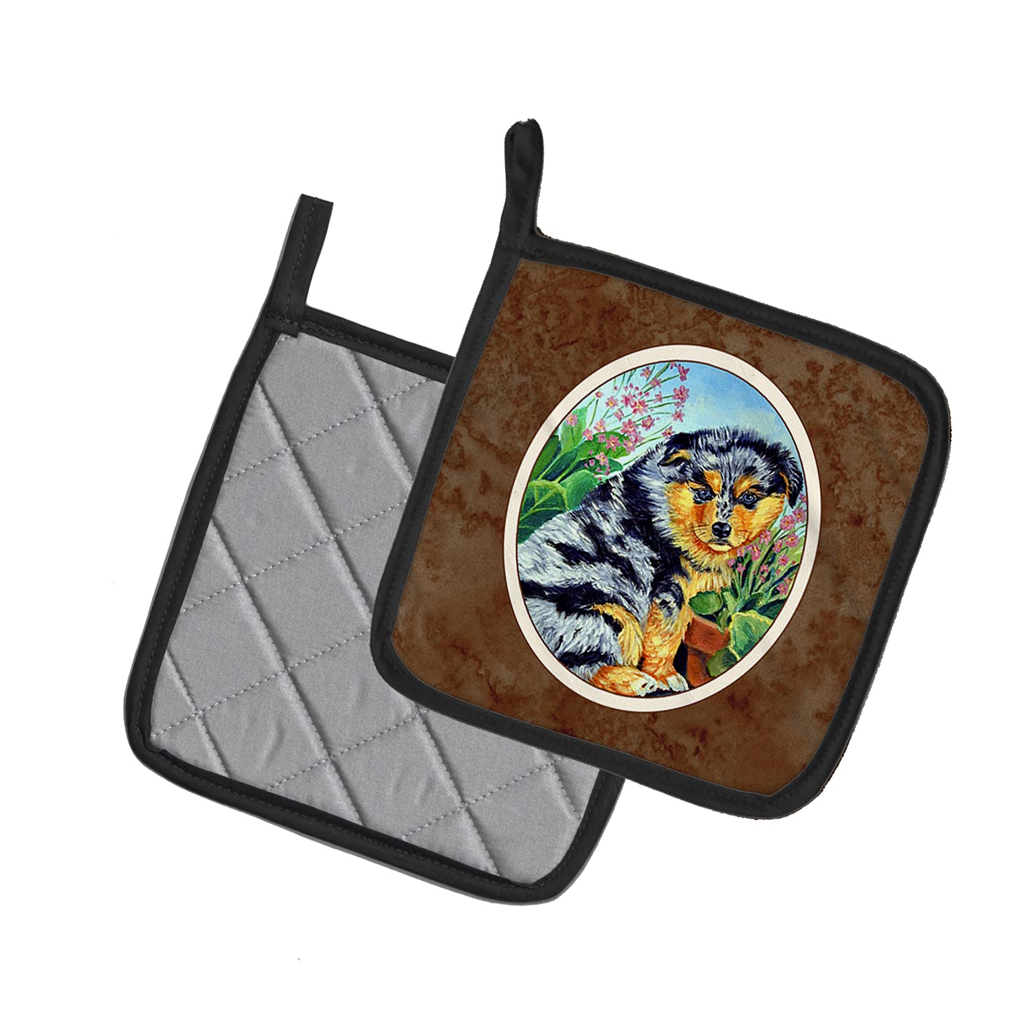 Australian Shepherd Puppy Pot Holders Set - Heat Resistant Kitchen Oven Mitts for Cooking, Baking & BBQ (7.5