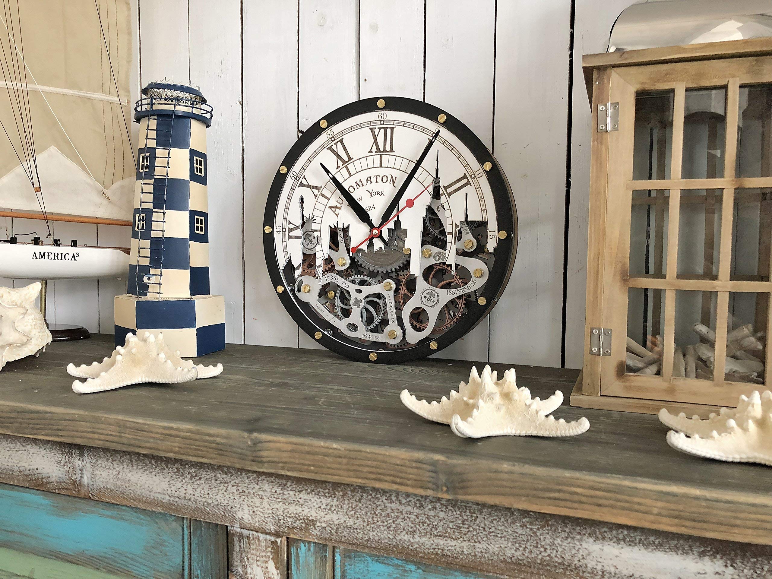 Steampunk New York City Skyline Wall Clock with Moving Gears - Handcrafted Mechanical Decor for Home, Kitchen, Living Room & Office - Unique Personalized Gift Idea for Clock Lovers & Cityscape Enthusiasts - Perfect for Industrial Decor, Steampunk Themed Rooms & Urban Home Offices