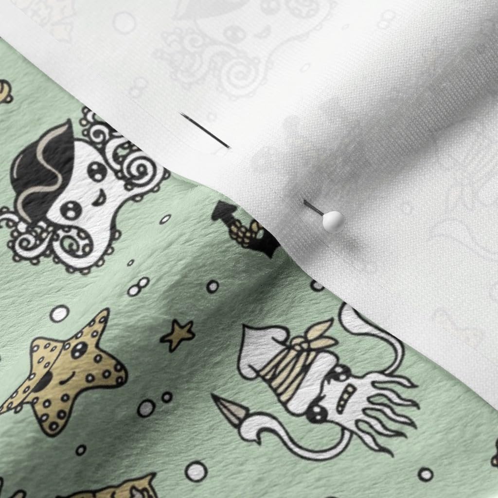 Ditsy Pirates Pale Blue Sea Creatures Ocean Octopus Narwhal Shark Printed Minky Fabric by The Yard - Soft Plush Material for Sewing Baby Blankets, Quilt Backing & DIY Projects - Perfect for Nursery Decor, Kids Room & Coastal Themed Crafts