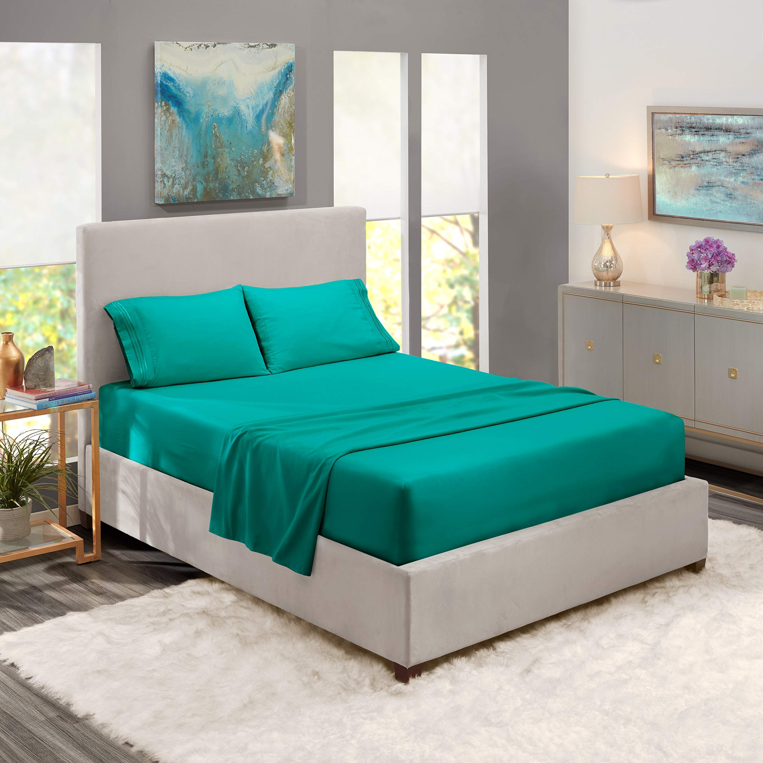 Premium 800 Thread Count 100% Combed Cotton Twin XL 4-Piece Bed Sheet Set - Ultra Soft Extra Long Staple Cotton, Deep Pocket Fits Mattress Up to 14