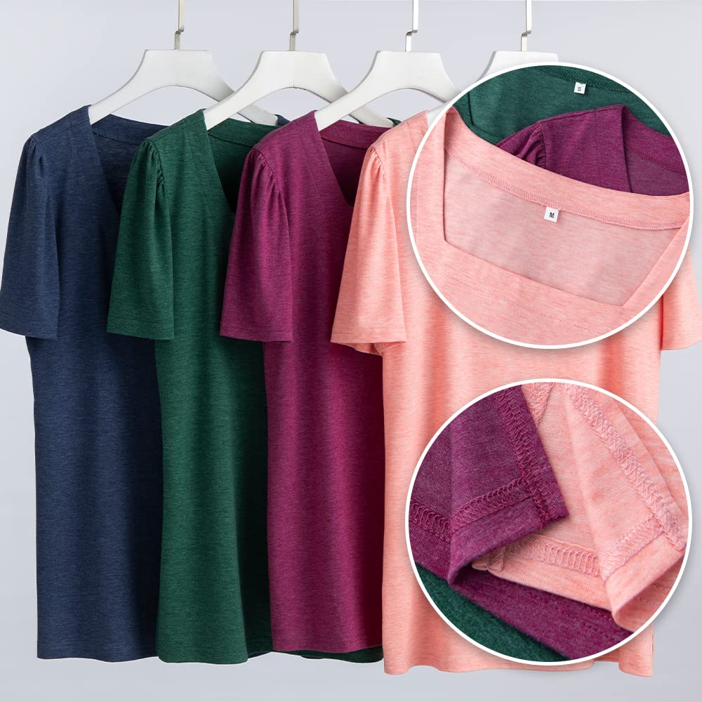 JomeDesign Women's Casual Short Sleeve Square Neck Blouse - Puff Sleeve Loose T-Shirt for Summer | Perfect for Beach Outings, Date Nights & Weekend Wear