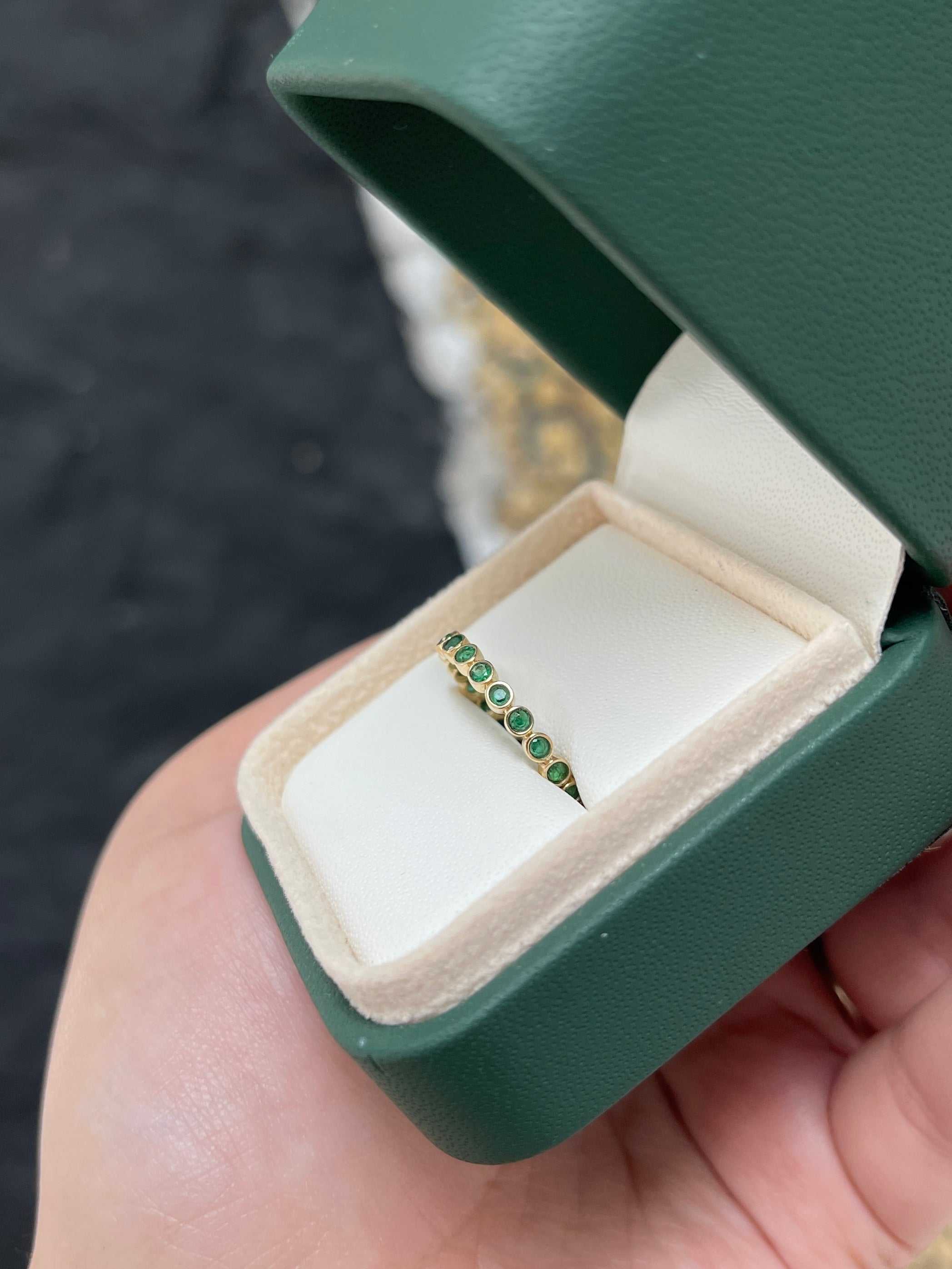14K Gold Bezel Set Round Emerald Eternity Band Ring for Women - Wedding, Anniversary & Special Occasion Jewelry Gift