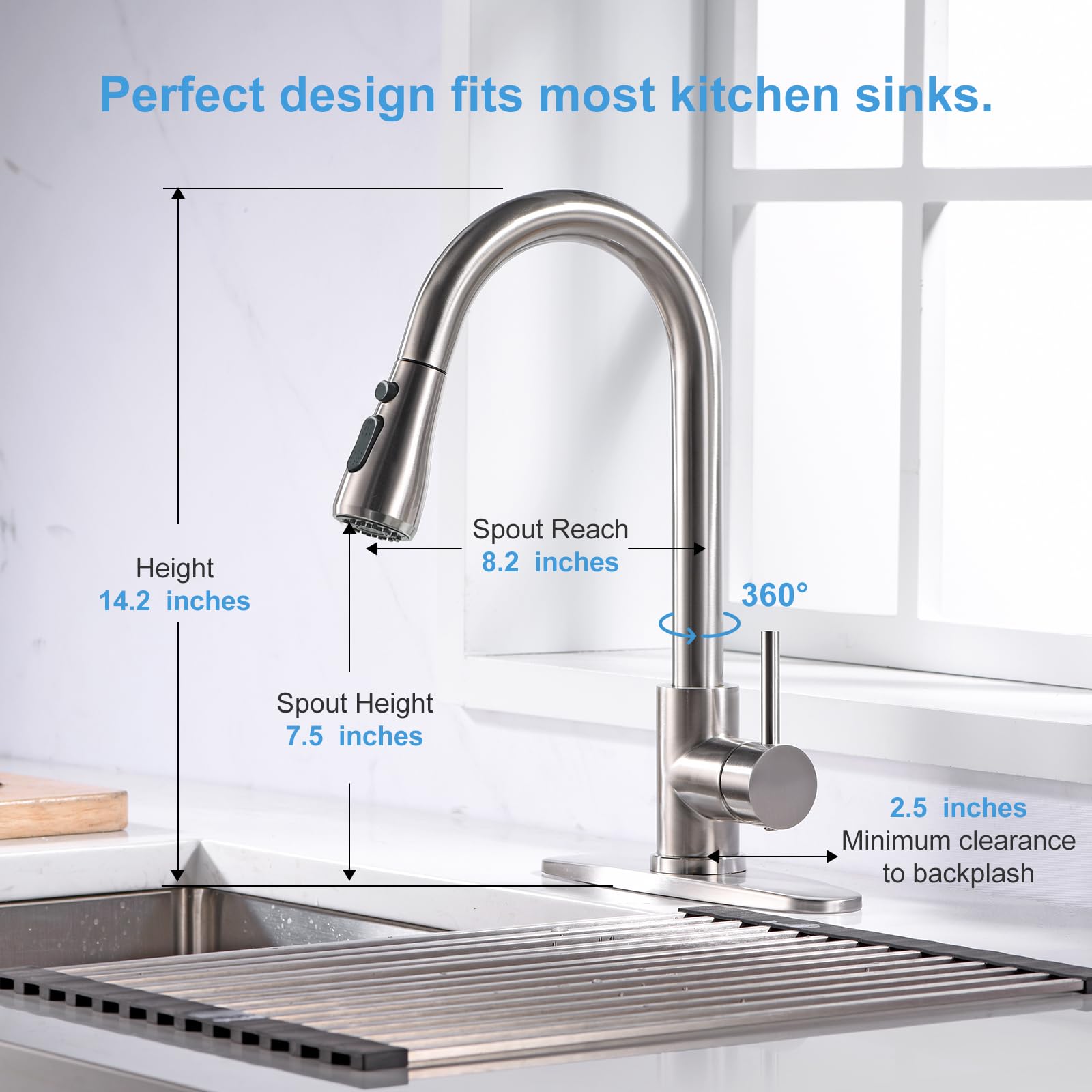 Stainless Steel Pull Down Sprayer Kitchen Faucet - Brushed Nickel High Arc Single Handle Single Hole Sink Faucet with 3/8” to 1/2” Adapter & 10