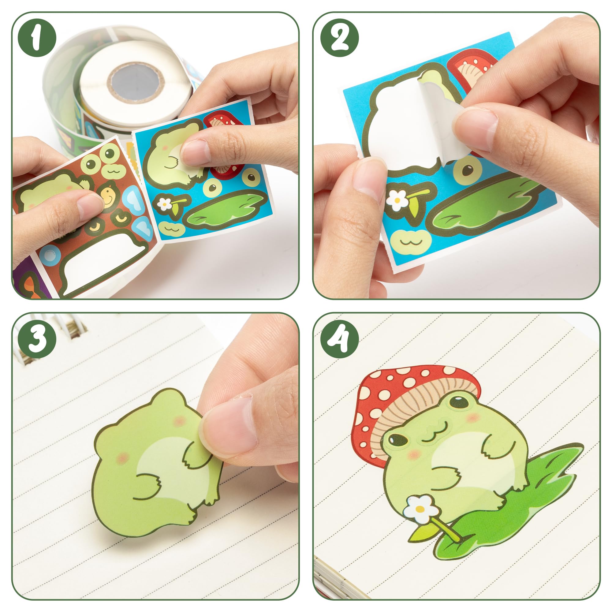 ANGOLIO 300Pcs Cute Frog Face Stickers - DIY Cartoon Frog Vinyl Waterproof Stickers for Kids Art Crafts, Classroom Activities, Holiday Party Favors & Birthday Gifts - Perfect for Scrapbooking, Journals, Water Bottles & Laptop Decoration