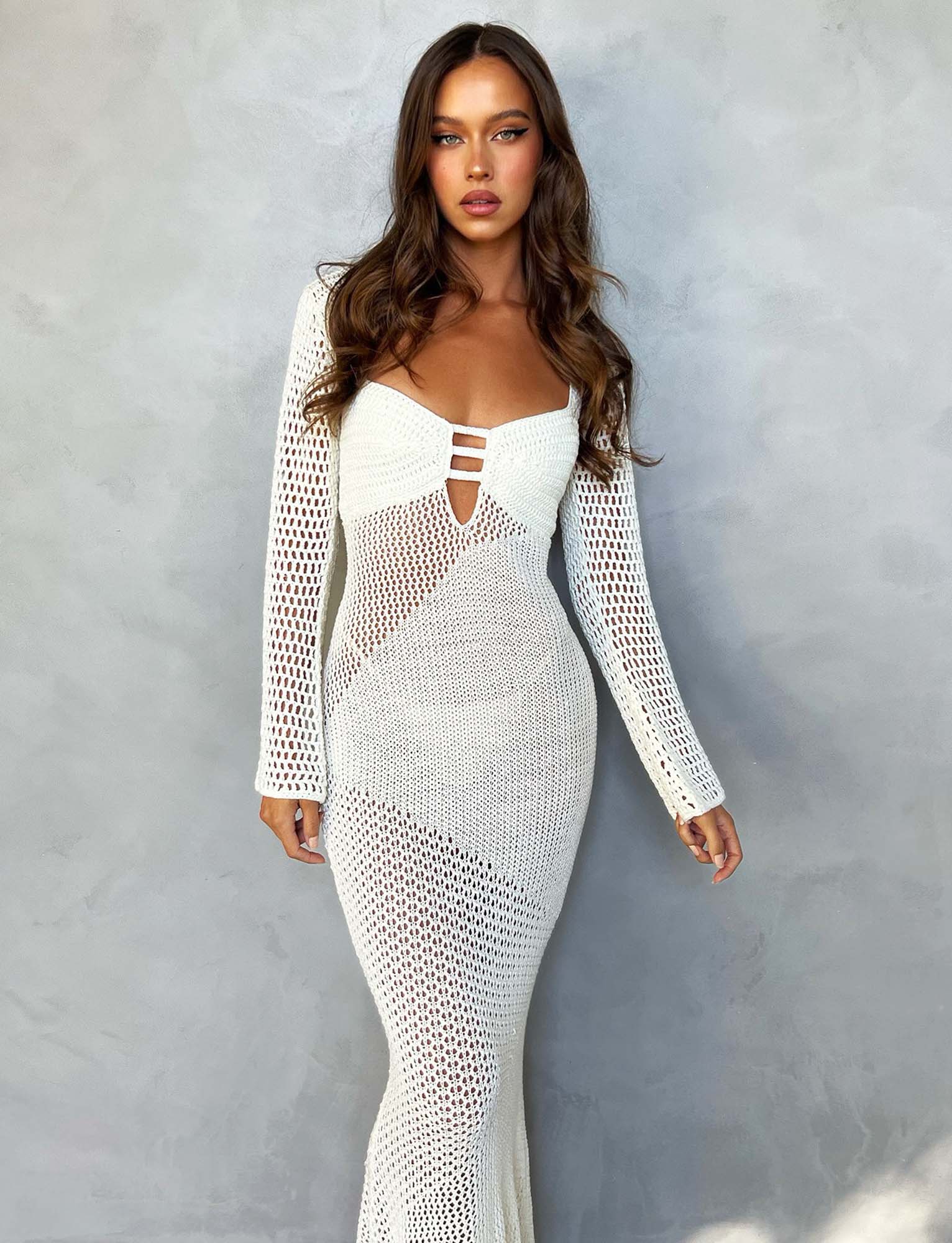 MACAULEY DRESS Women's Elegant White & Cream Floral Summer Dress - Perfect for Beach Vacations, Weddings & Date Nights