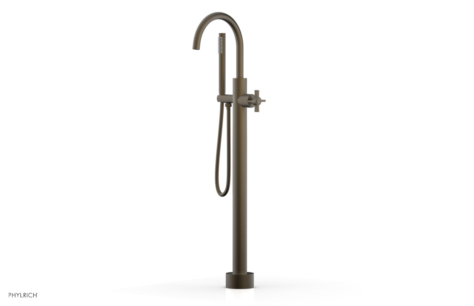 Premium Tall Floor Mount Tub Filler with Cross Handle & Hand Shower - D1314401 - Perfect for Modern Bathroom Renovations and Spa-Like Showers