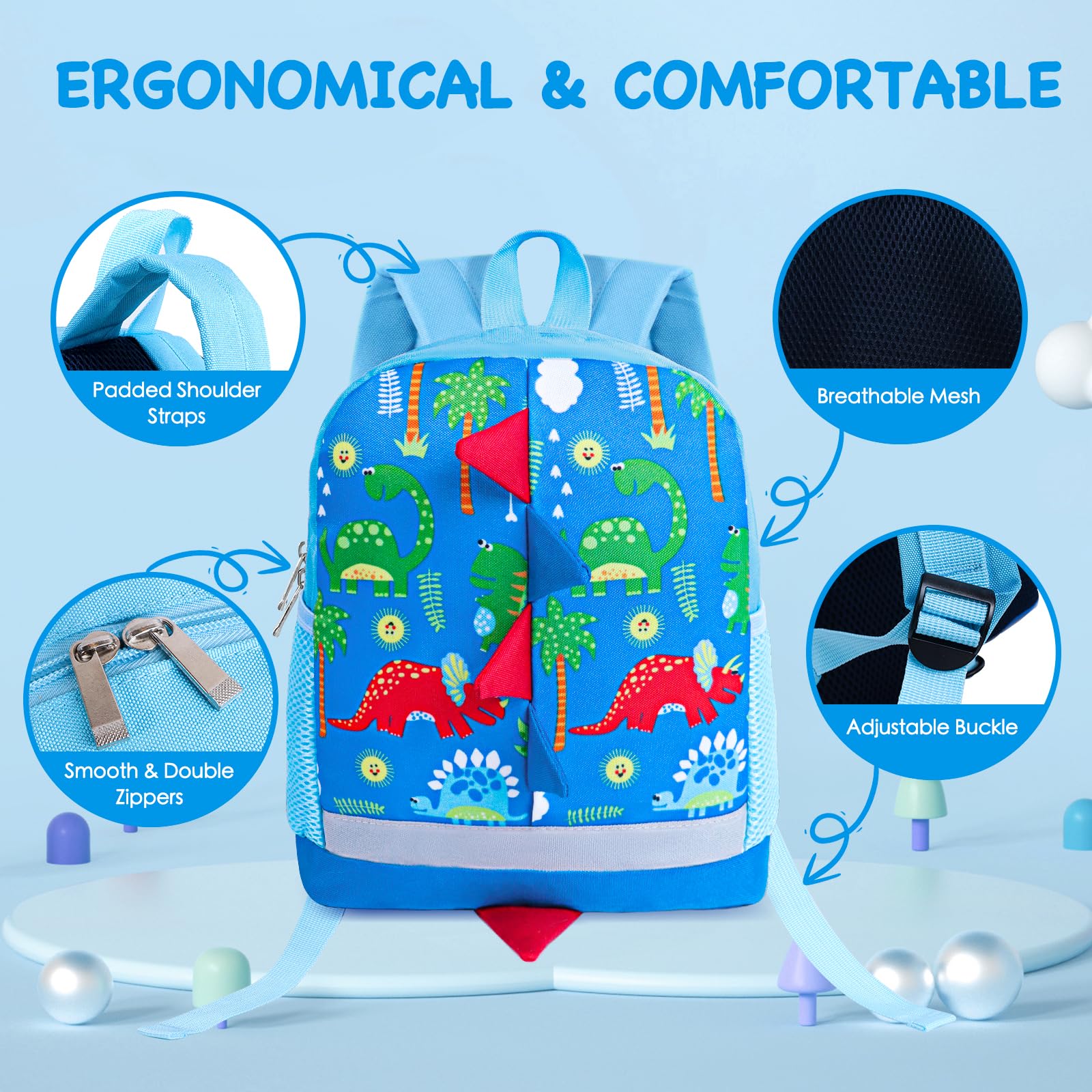 Dinosaur Backpack for Boys with Safety Rope - Toddler Daycare & School Bag for Outdoor Adventures